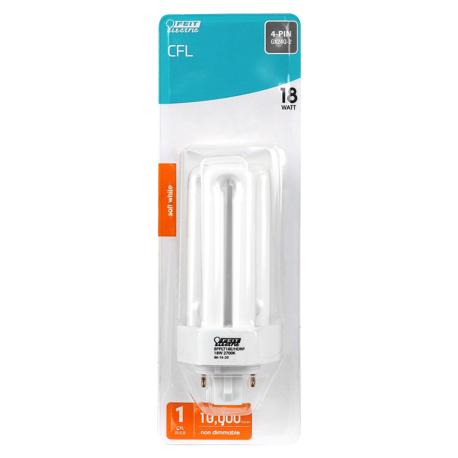 18W Soft White (2700K) G24Q-2 Double Twin Tube PL Non-Dimmable CFL Light Bulb