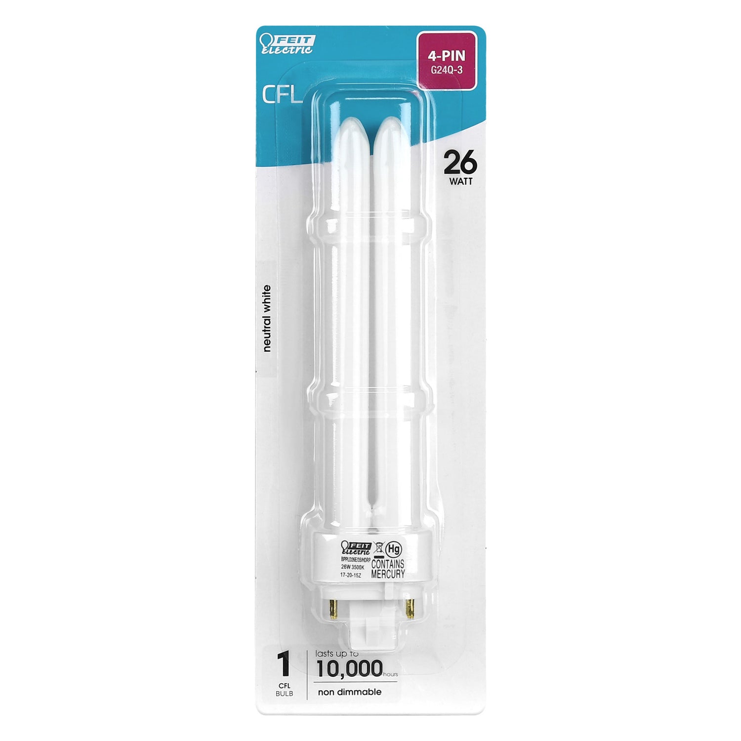 26W Neutral White (3500K) PL Double Twin Tube G24Q-3 Base Compact Fluorescent Bulb