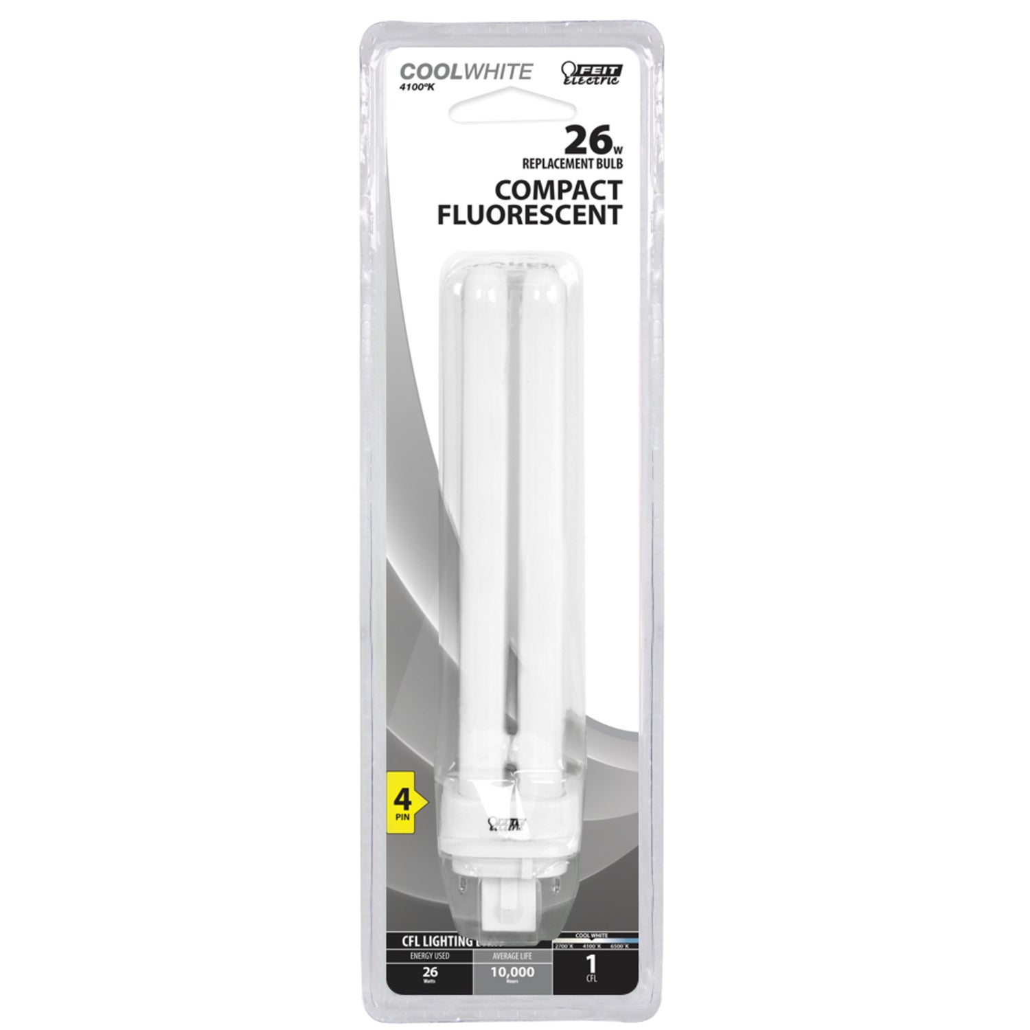 26W Cool White (4100K) PL Double Twin Tube G24Q-3 Base Compact Fluorescent Light Bulb
