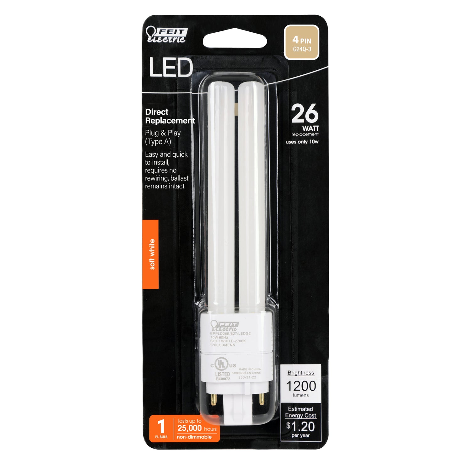 10W (26W Replacement) Soft White (2700K) G24Q 4 PIN Direct Replacement
