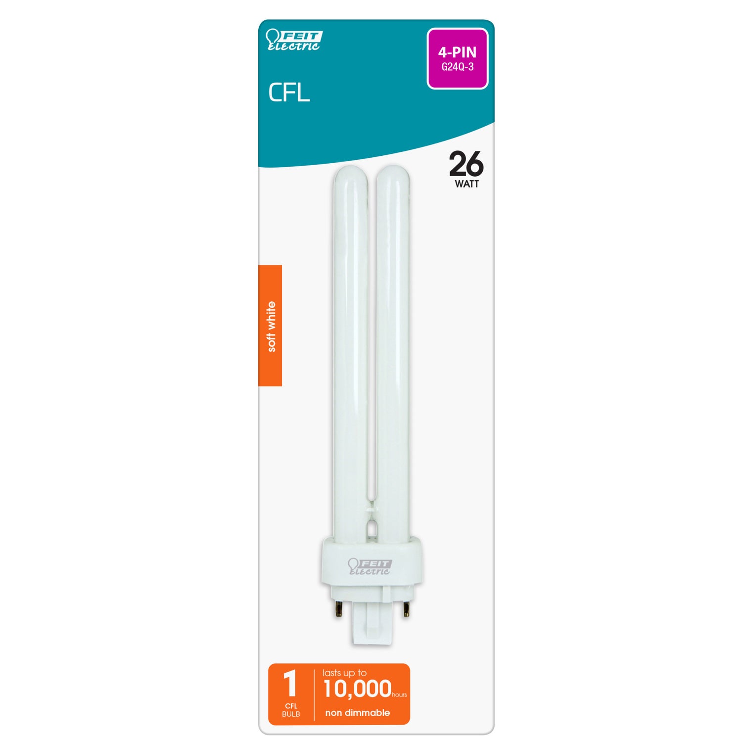 26W Soft White (2700K) PLD Double Twin Tube G24Q-3 Base Compact Fluorescent Light Bulb