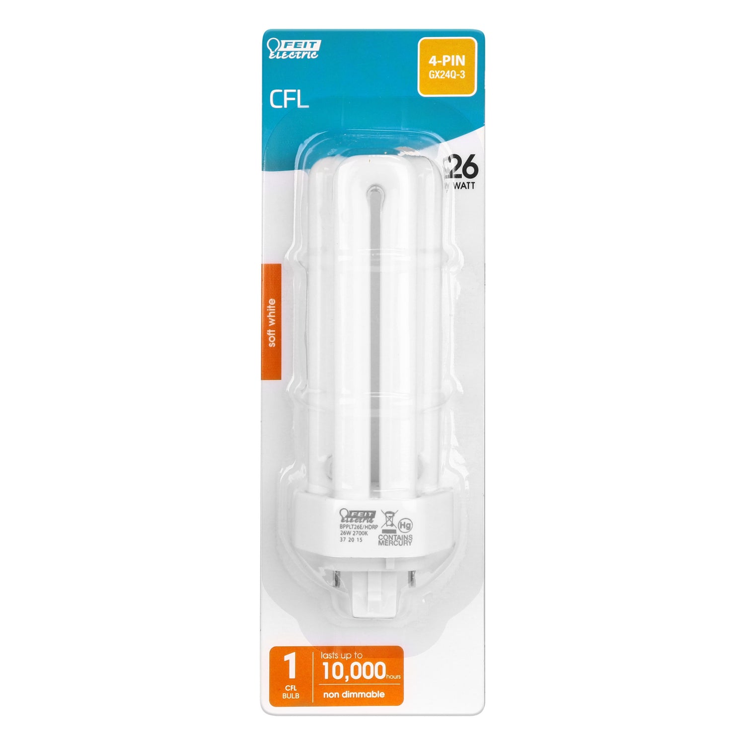 26W Soft White (2700K) PLT GX24q-3 Base Triple Twin Tube CFL Bulb
