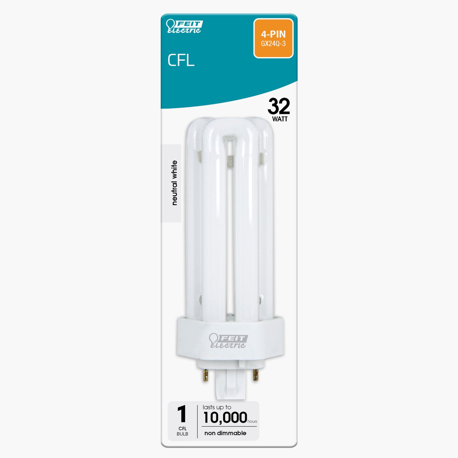 32W Neutral White (3500K) PLT GX24q-3 Triple Twin Tube Compact Fluorescent Bulb