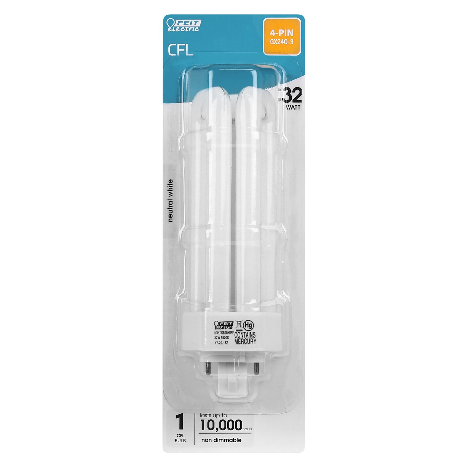 32W Neutral White (3500K) PLT GX24q-3 Triple Twin Tube Compact Fluorescent Bulb