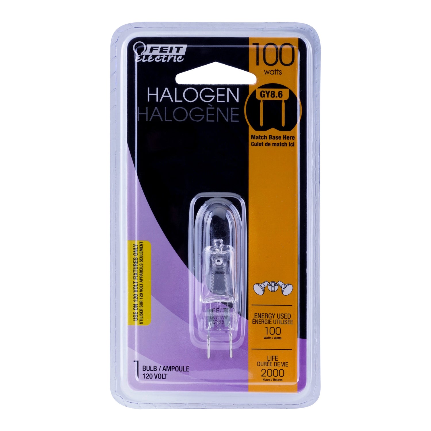100W Warm White (3000K) GY8.6 Base T4 Dimmable Halogen Light Bulb