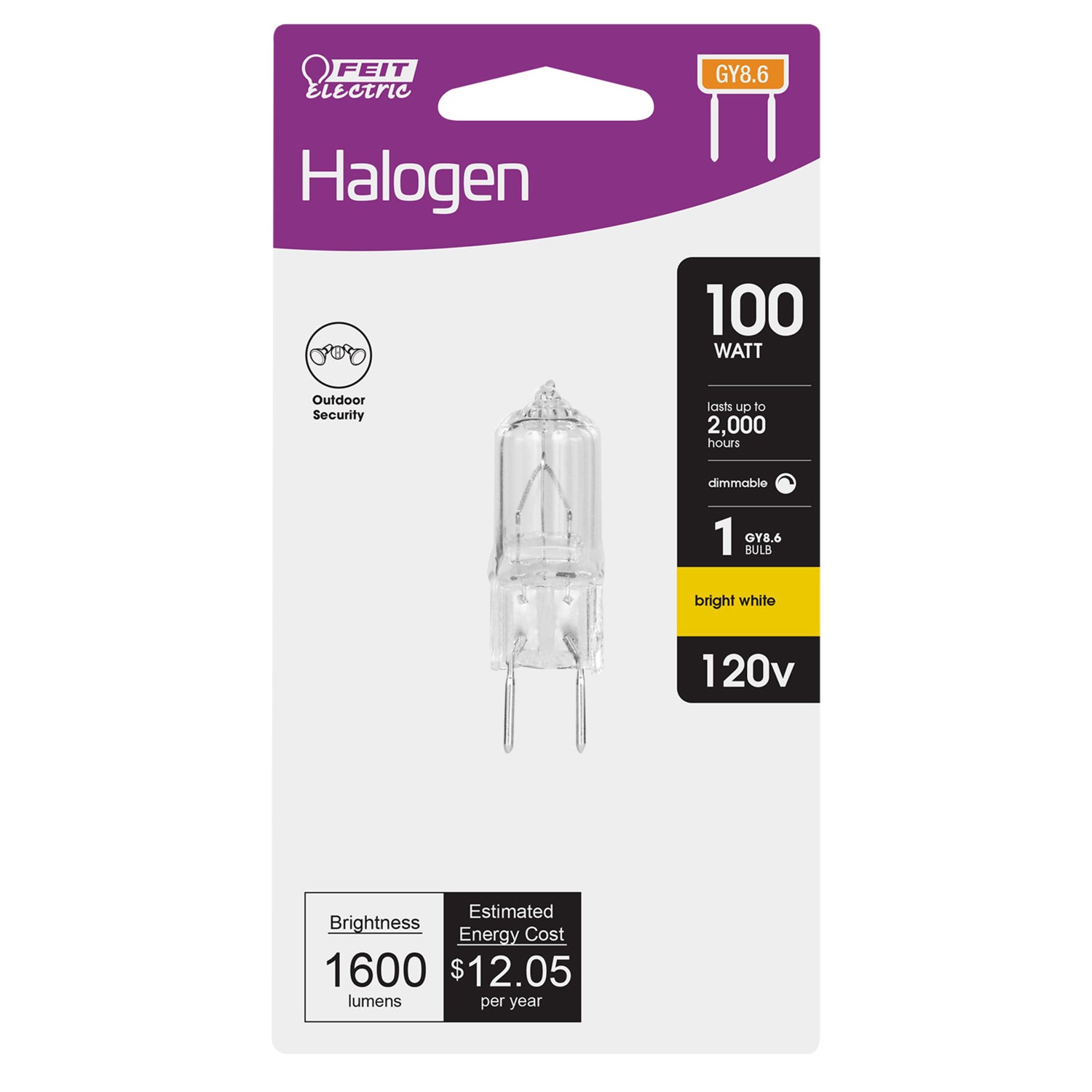 100W Bright White (3000K) T4 GY8.6 Base Dimmable Halogen JCD Light Bulb