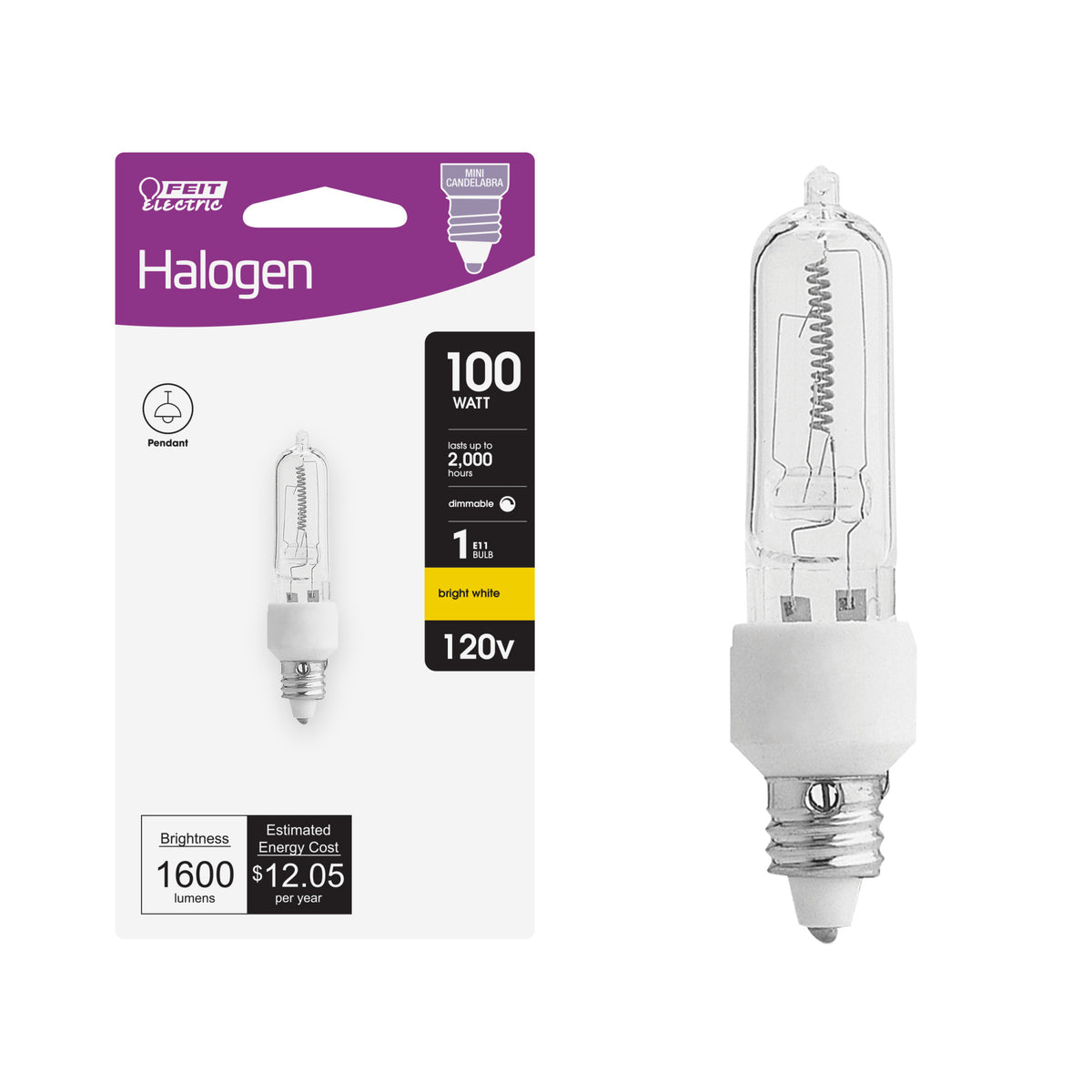 100W Bright White (3000K) T4 Tungsten Super Q Halogen Light Bulb
