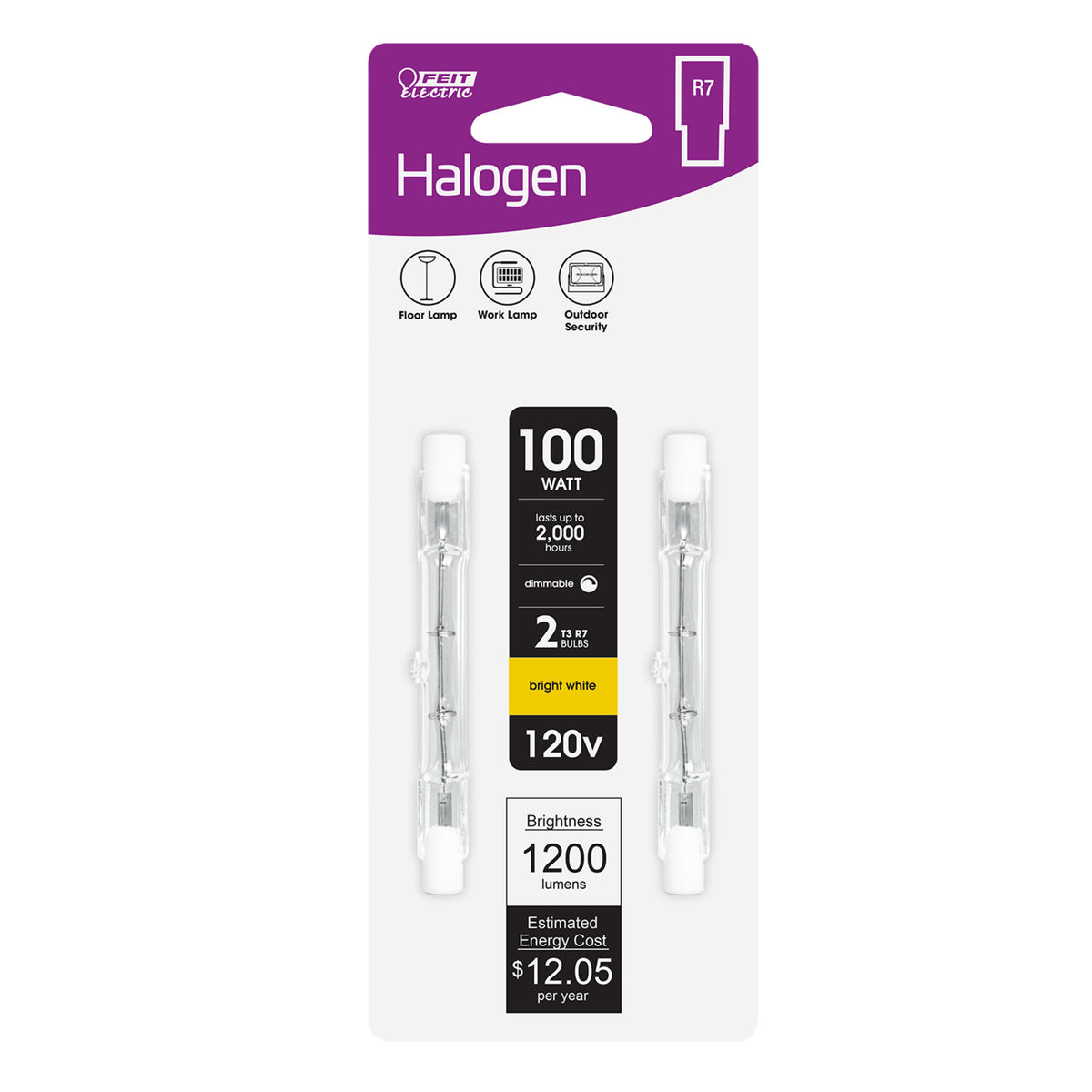 100W Bright White (2700k) T3 (R7S Base) Double Ended Dimmable Halogen Replacement Light Bulb (2-Pack)