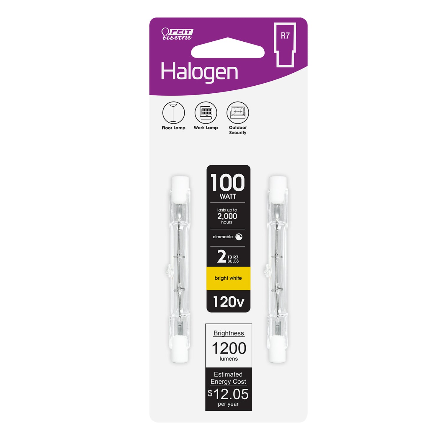 100W Bright White (2700k) T3 (R7S Base) Double Ended Dimmable Halogen Replacement Light Bulb (2-Pack)