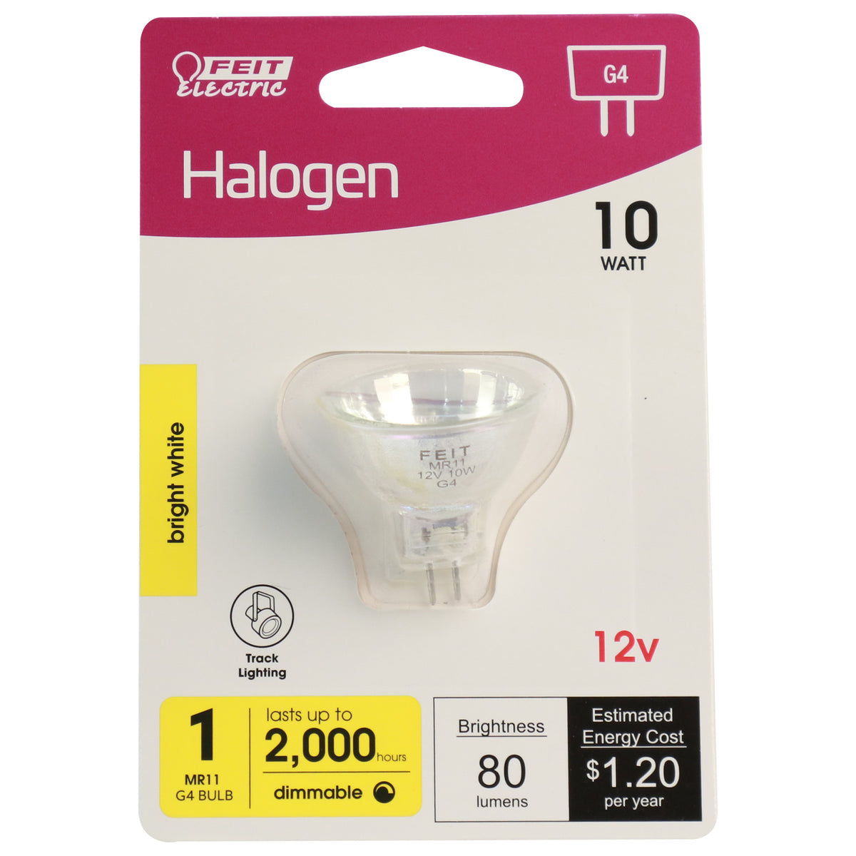 10W Bright White (3000K) G4 Base MR11 Dimmable Halogen Spot Reflector Light Bulb
