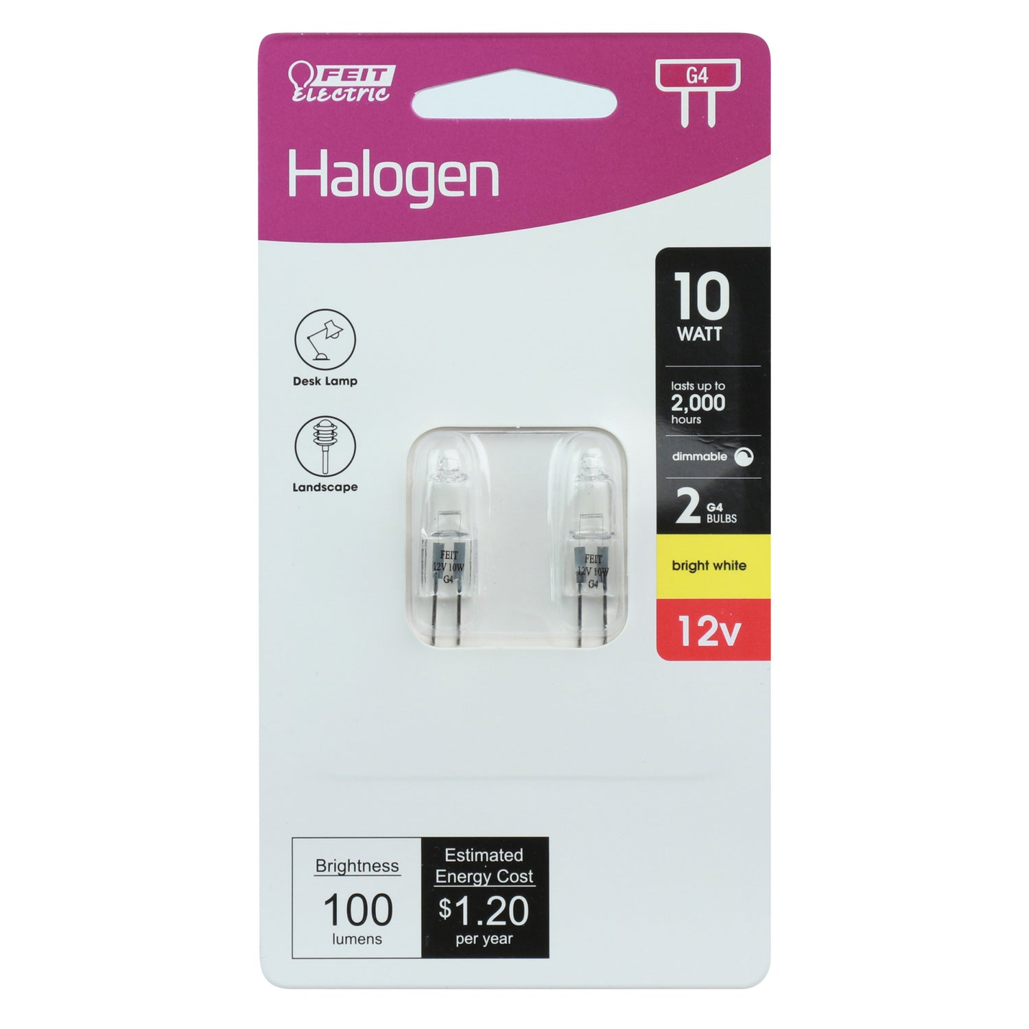 10W Bright White (2800K) T3 G4 Base Dimmable Halogen Bulb (2-Pack)