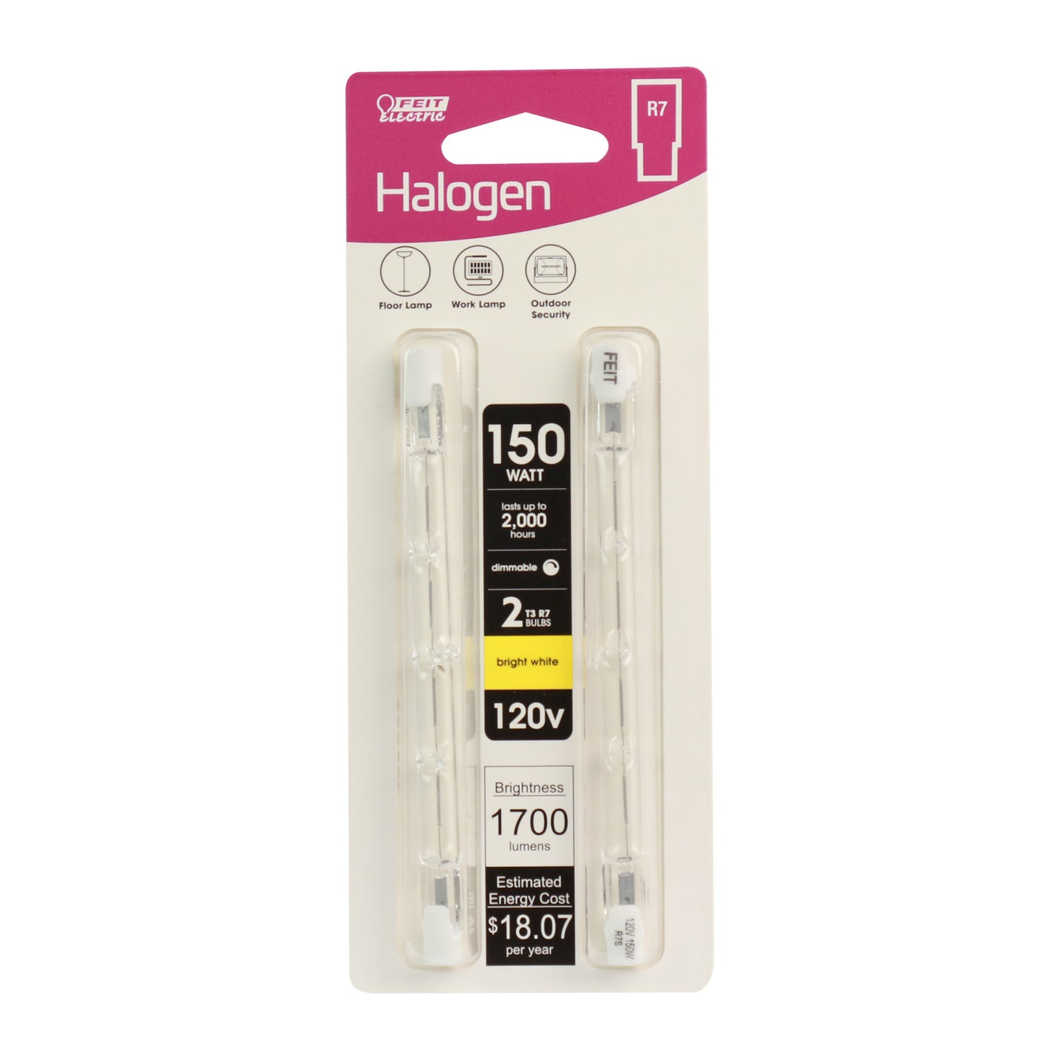 150W Bright White (2700K) R7 Shape T3 Base Dimmable Halogen Light Bulb (2-Pack)