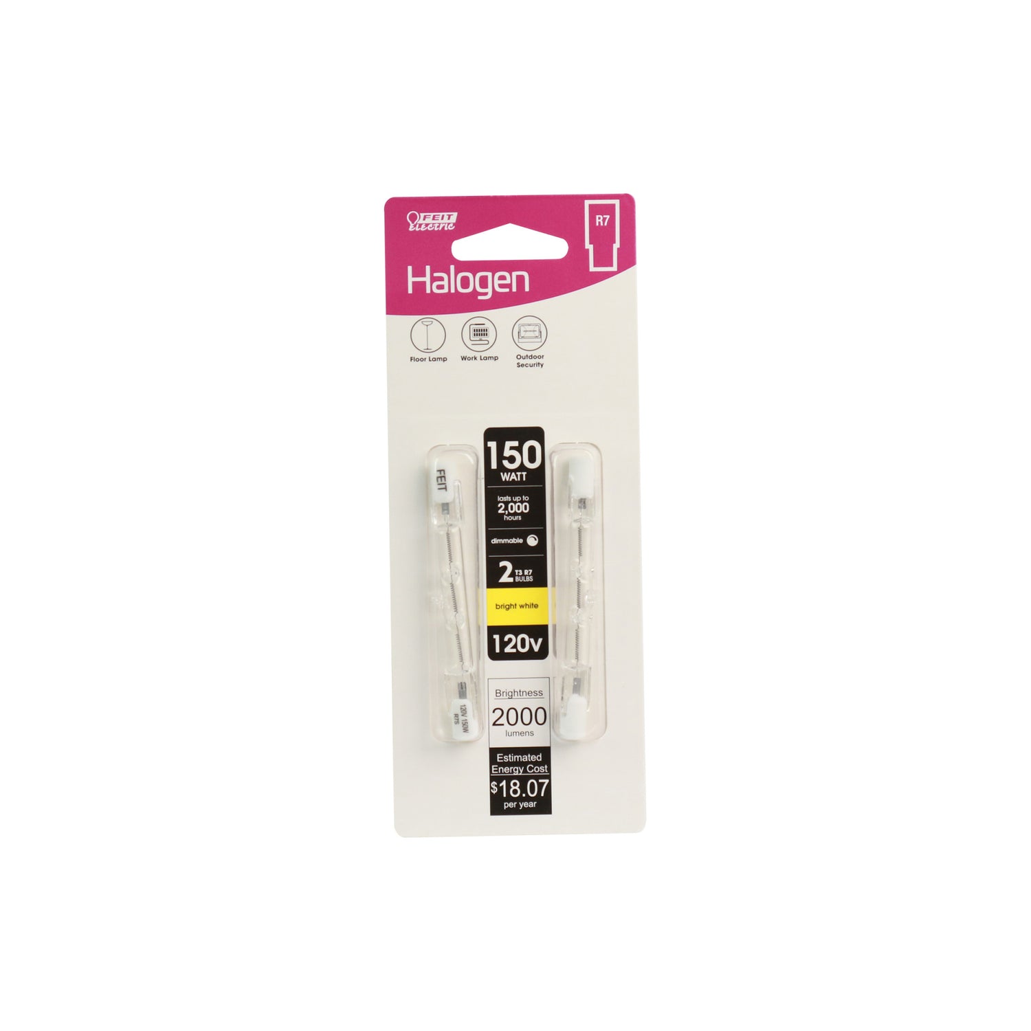 150W Bright White (2700K) R7 Shape T3 Base Dimmable Halogen Light Bulb (2-Pack)