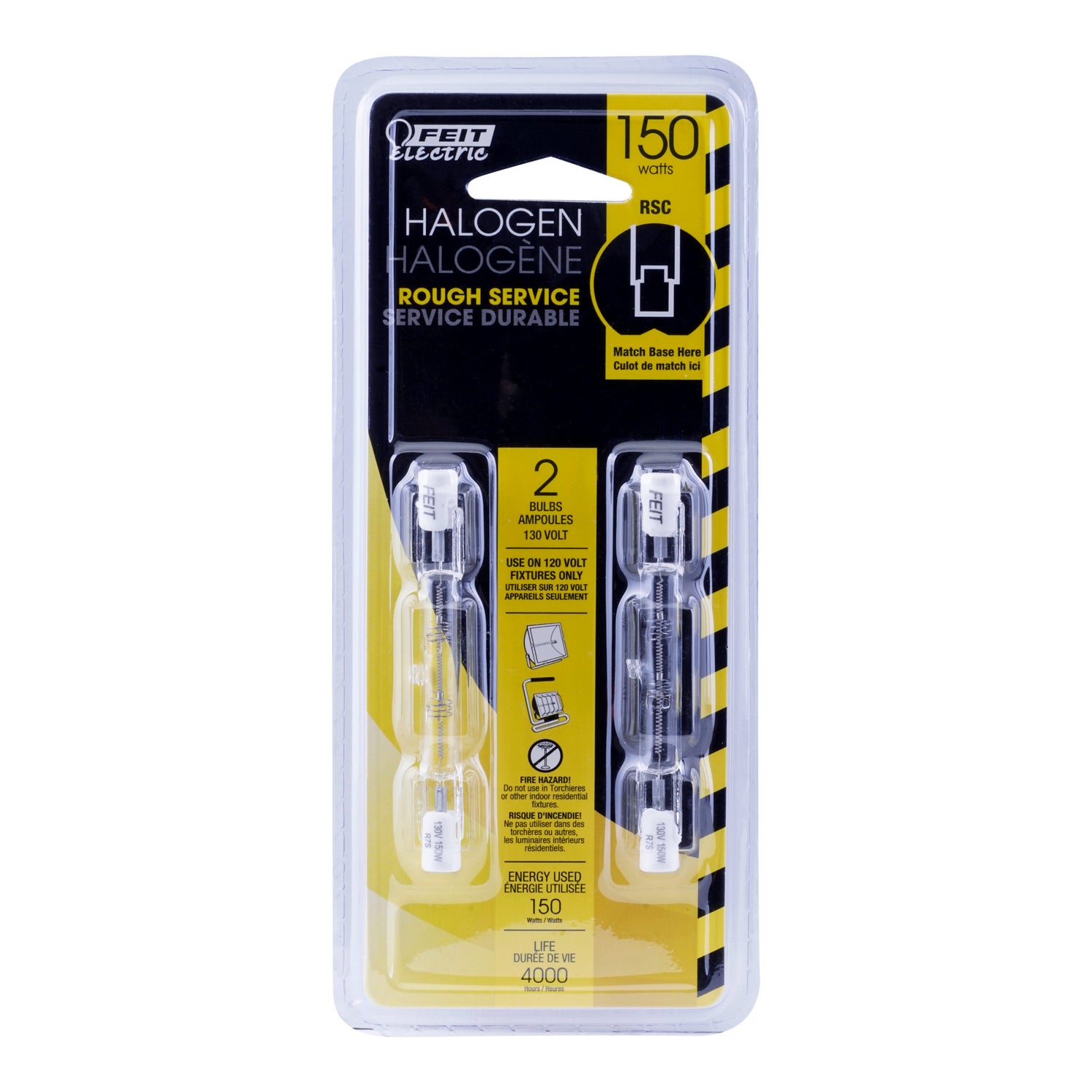 150W Warm White (3000K) R7S Base T3 Dimmable Halogen Rough Service Double-Ended Tube Light Bulb (2-Pack)