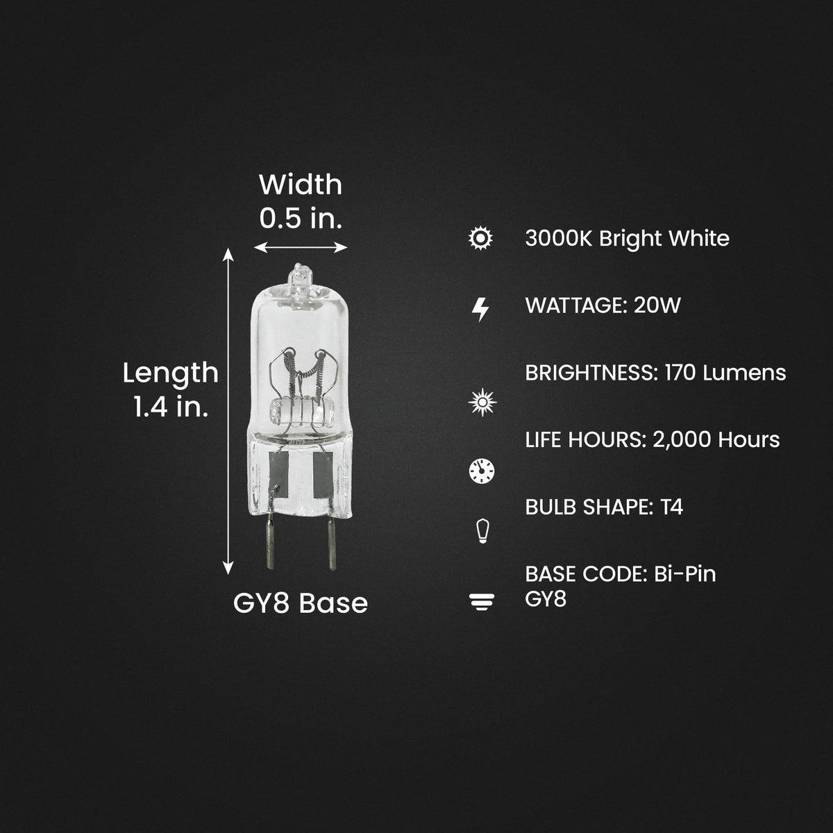 20W Warm White G8  Dimmable Halogen Light Bulb