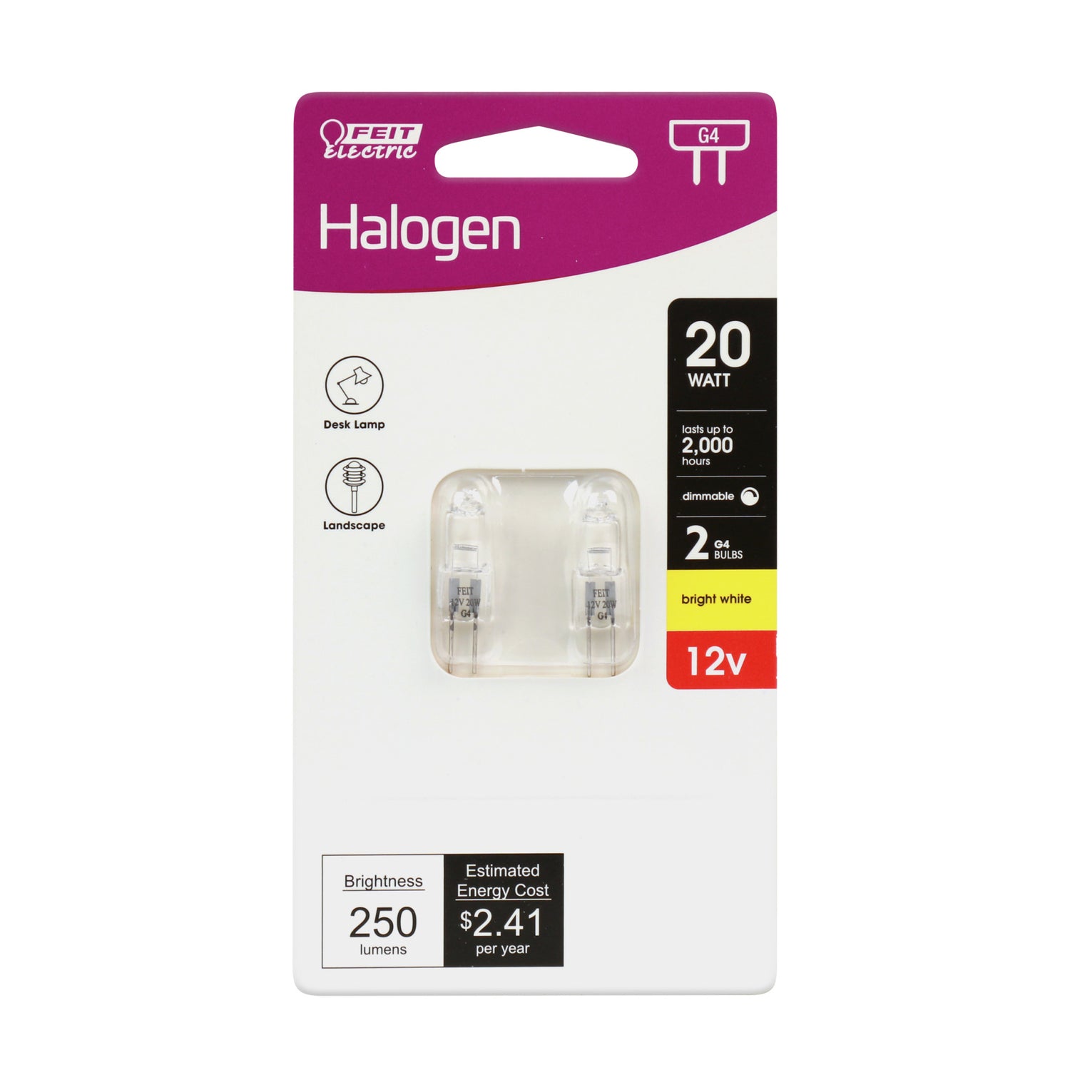 20W Bright White (2800K) Bi-Pin G4 Base (T3 Replacement) Halogen Replacement Light Bulb (2-Pack)