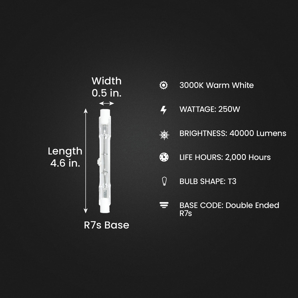 250W Warm White (3000K) T3 (R7S Base) Double Ended Dimmable Halogen Replacement Light Bulb (2-Pack)