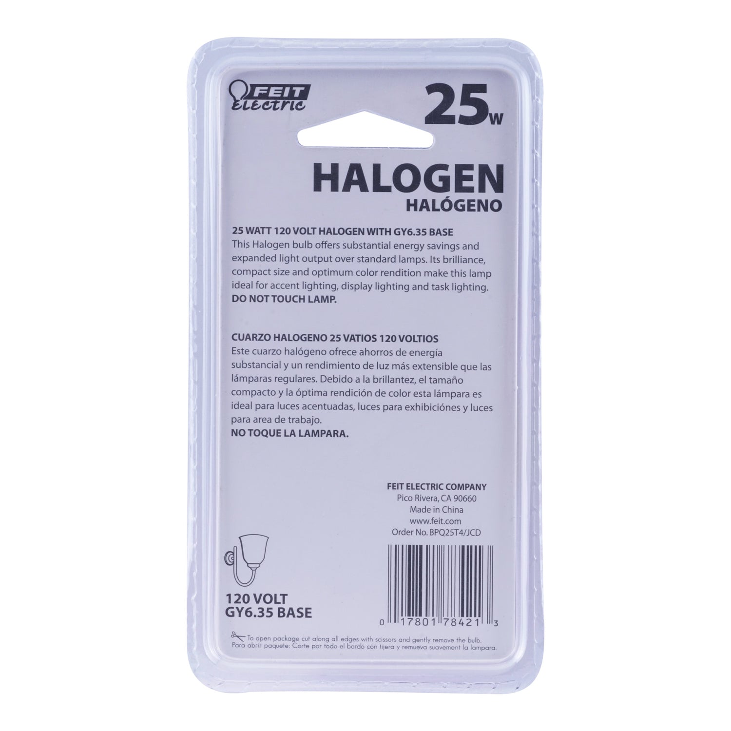25W Warm White (3000K) GY6.35 Base T4 Halogen Light Bulb