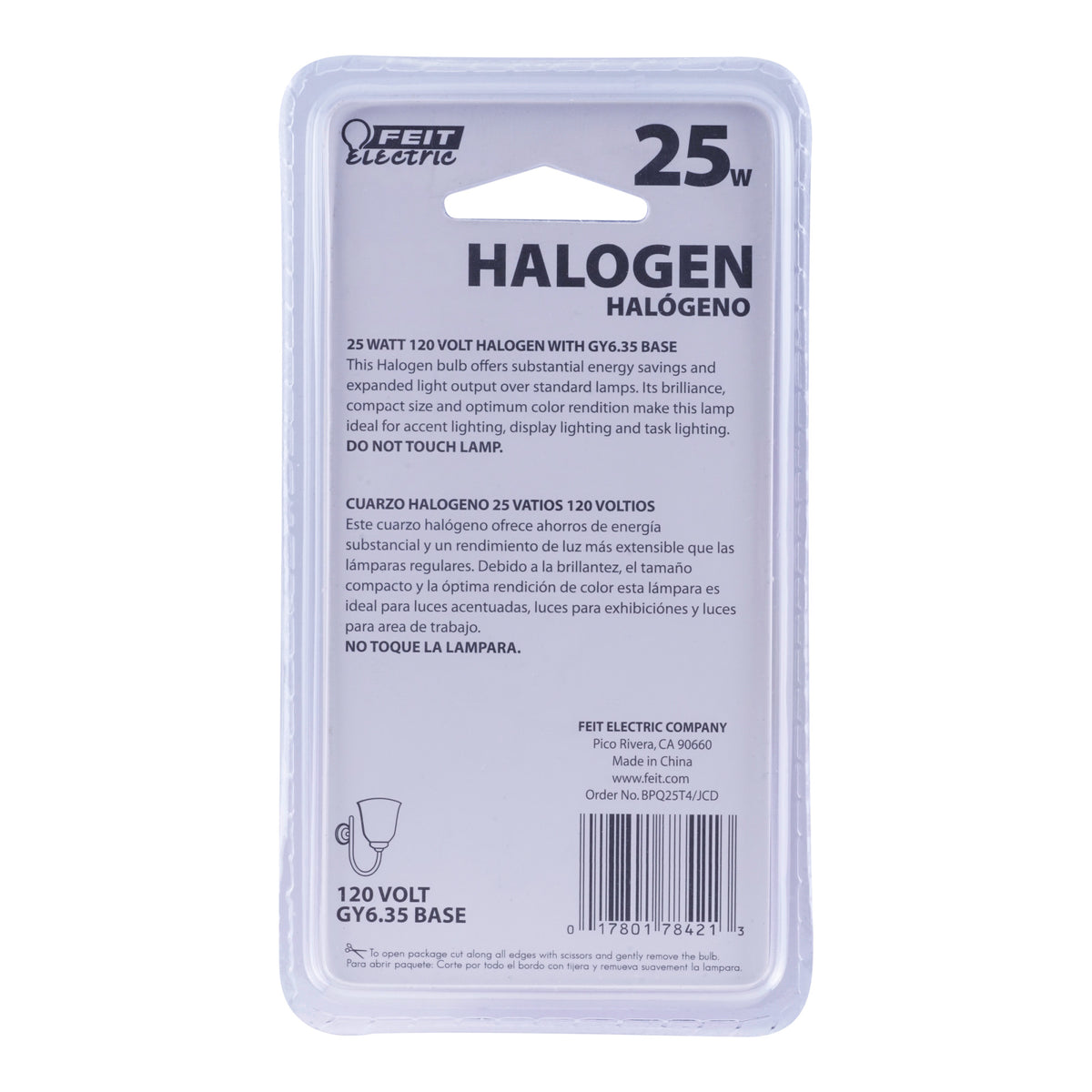 25W Warm White (3000K) GY6.35 Base T4 Halogen Light Bulb