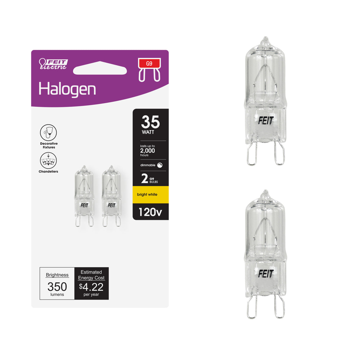 35W Bright White (3000K) G9 Base T4 Dimmable Halogen Light Bulb