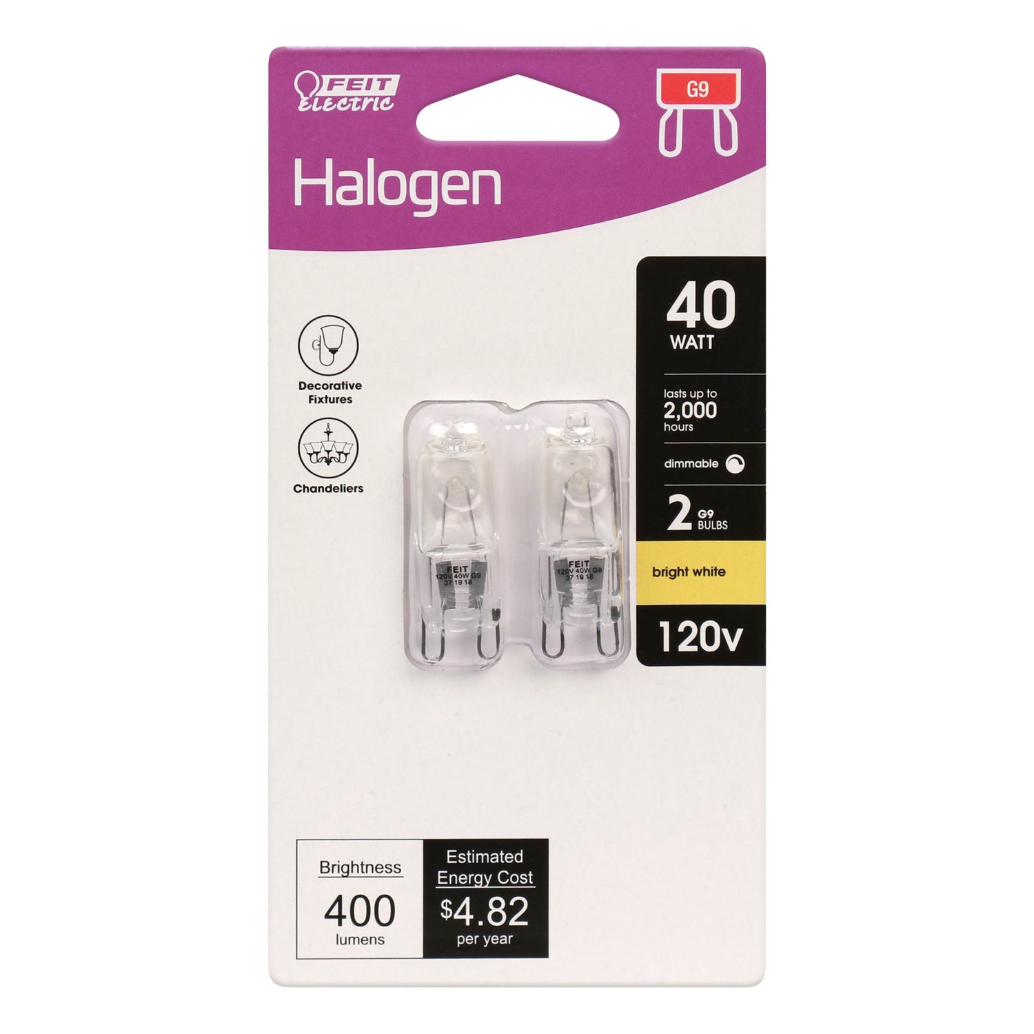 40W Bright White (3000K) G9 Base T4 Replacement Decorative Halogen Light Bulb (2-Pack)