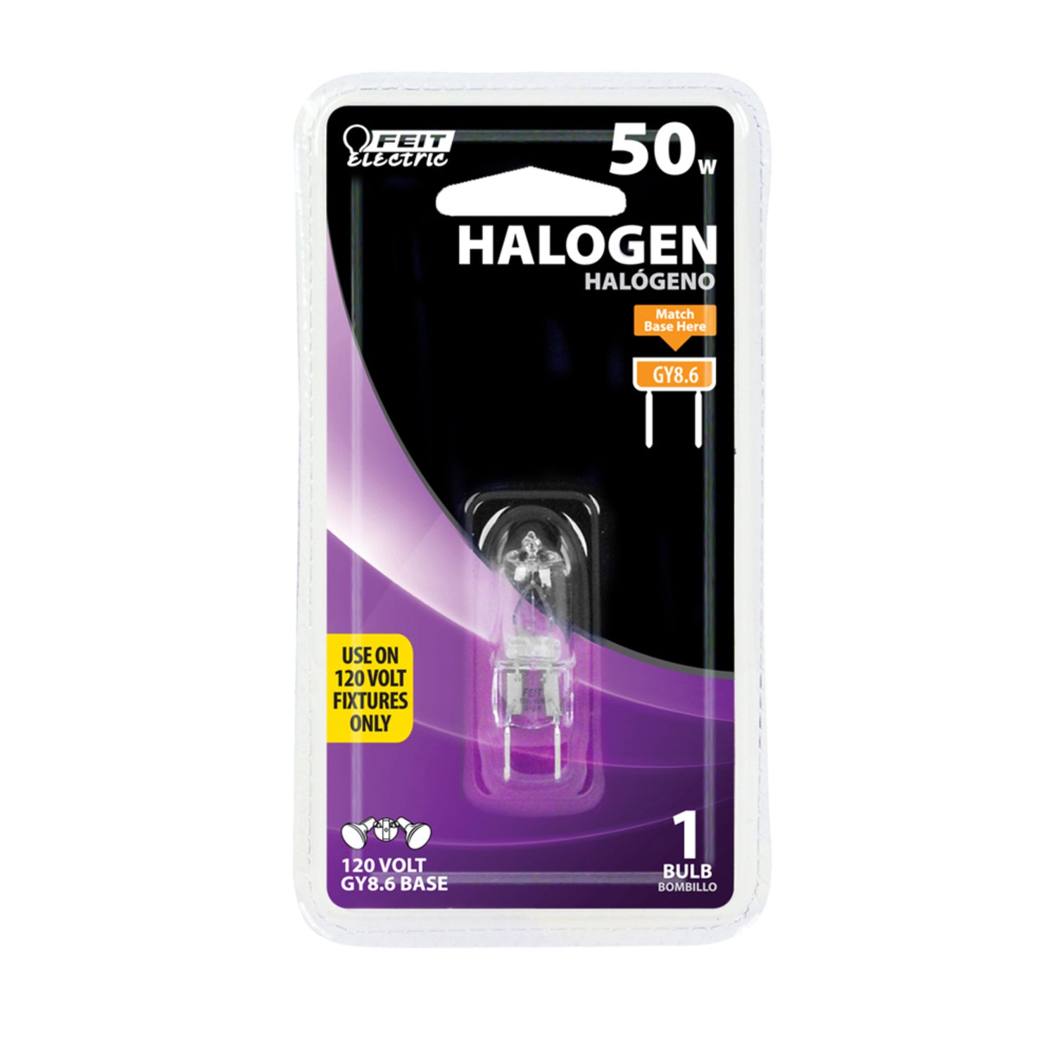 50W Warm White (3000K) Bi-Pin GY8.6 Base (T4 Replacement) Halogen Replacement Light Bulb
