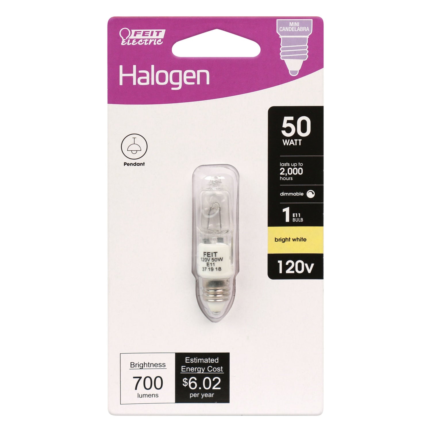50W Bright White (3000K) E11 Base (T4 Replacement) Halogen Replacement Light Bulb