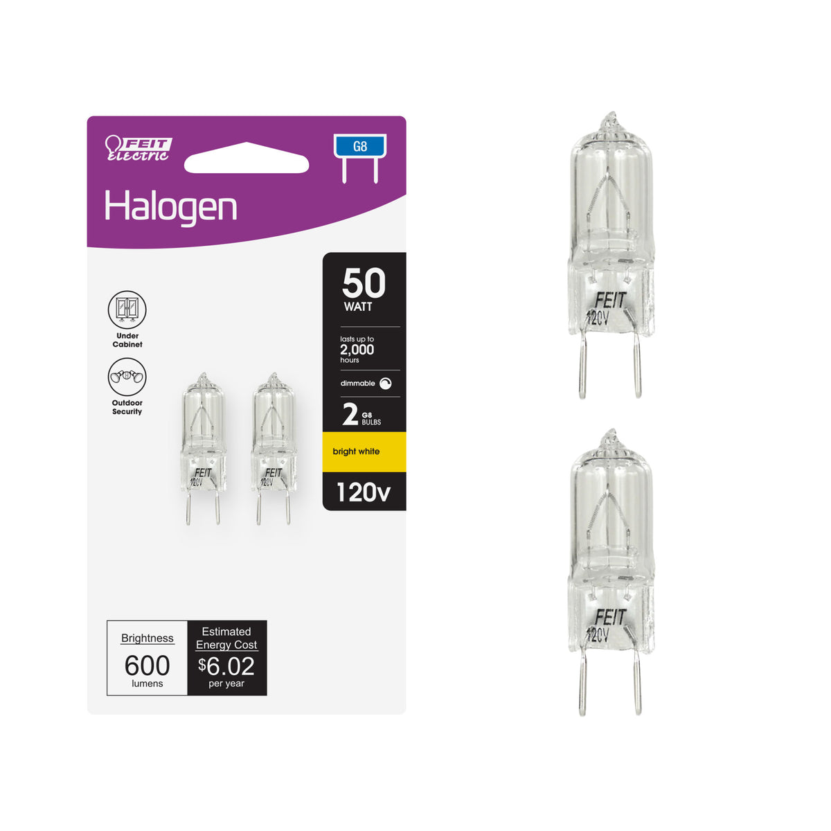 50W Bright White G8 Base T4 Dimmable Halogen Light Bulb