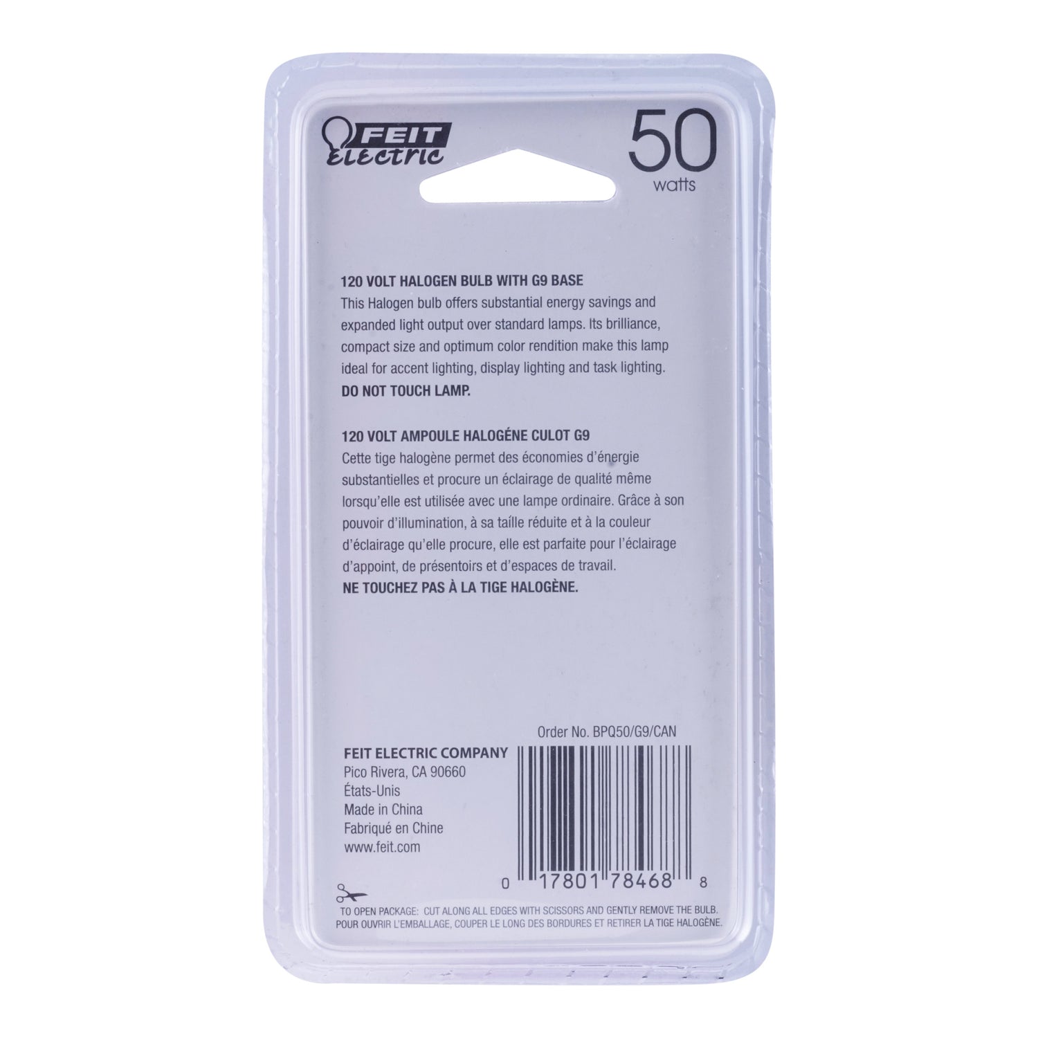 50W Warm White (3000K) Bi-Pin G9 Base (T4 Replacement) Halogen Replacement Light Bulb