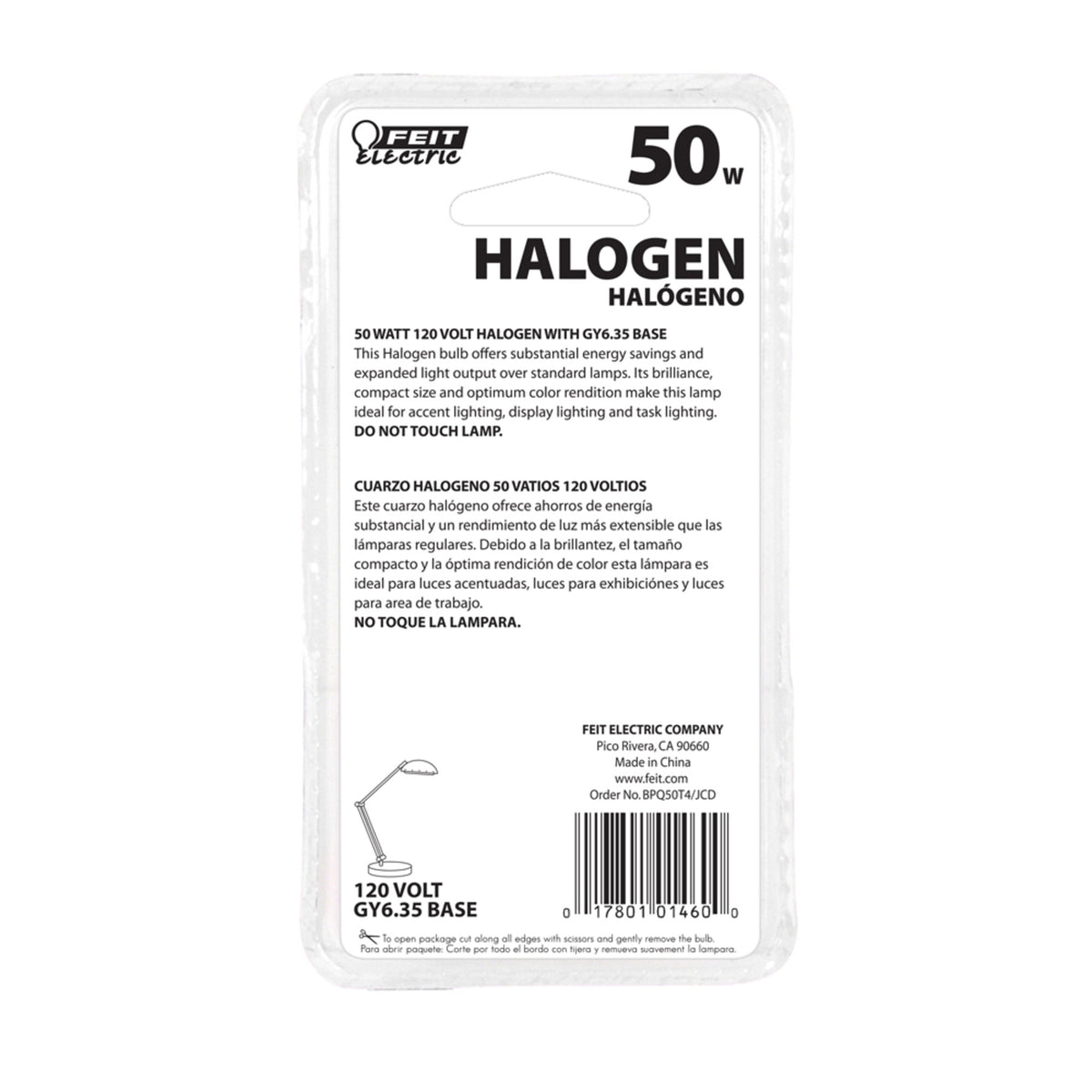 50W Warm White (3000K) GY6.35 Base (T4 Replacement) Halogen Replacement Light Bulb