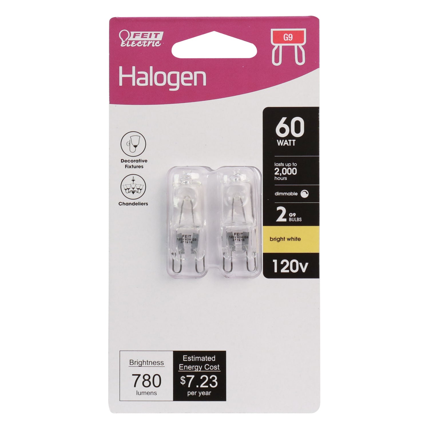 60W Bright White (3000K) T4 G9 Base Dimmable Halogen Bulb (2-Pack)