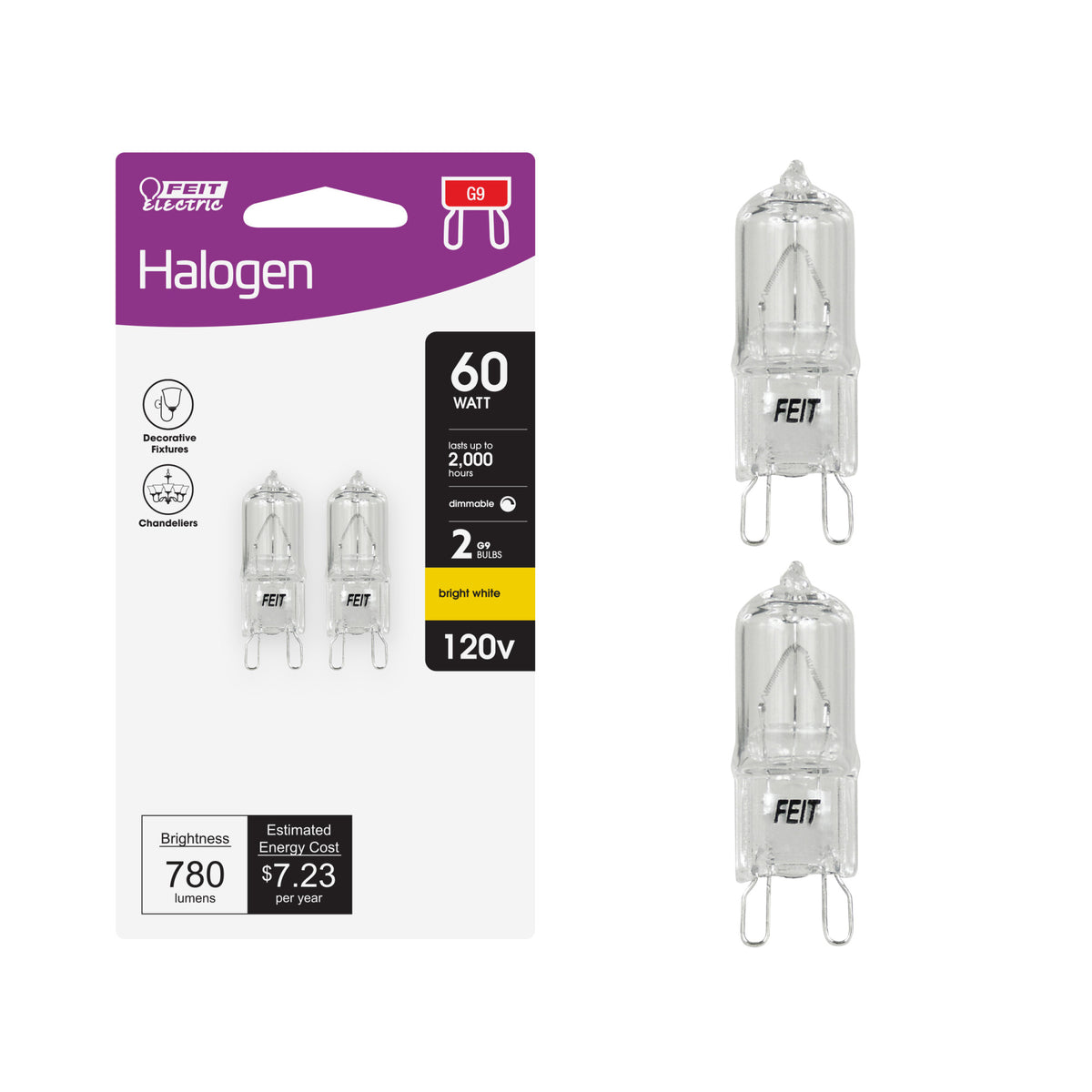 60W Bright White (3000K) T4 G9 Base Dimmable Halogen Bulb (2-Pack)