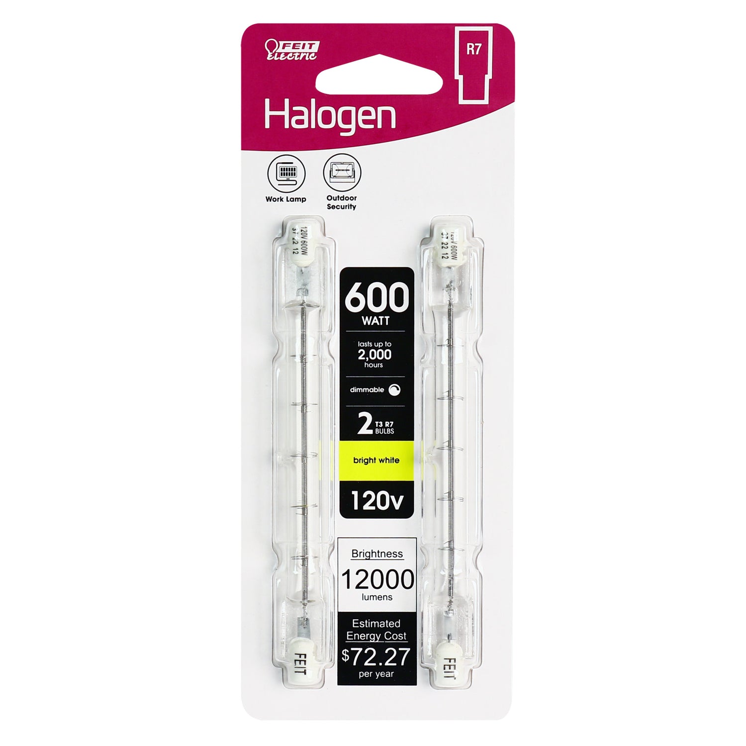 600W Bright White (2800K) R7 Base (T3 Replacement) Clear Halogen Replacement Light Bulbs (2-Pack)
