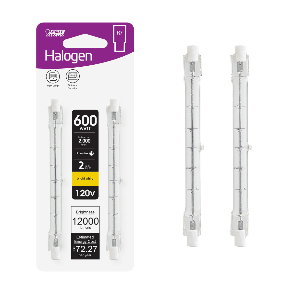 600W Bright White (2800K) R7 Base (T3 Replacement) Clear Halogen Replacement Light Bulbs (2-Pack)