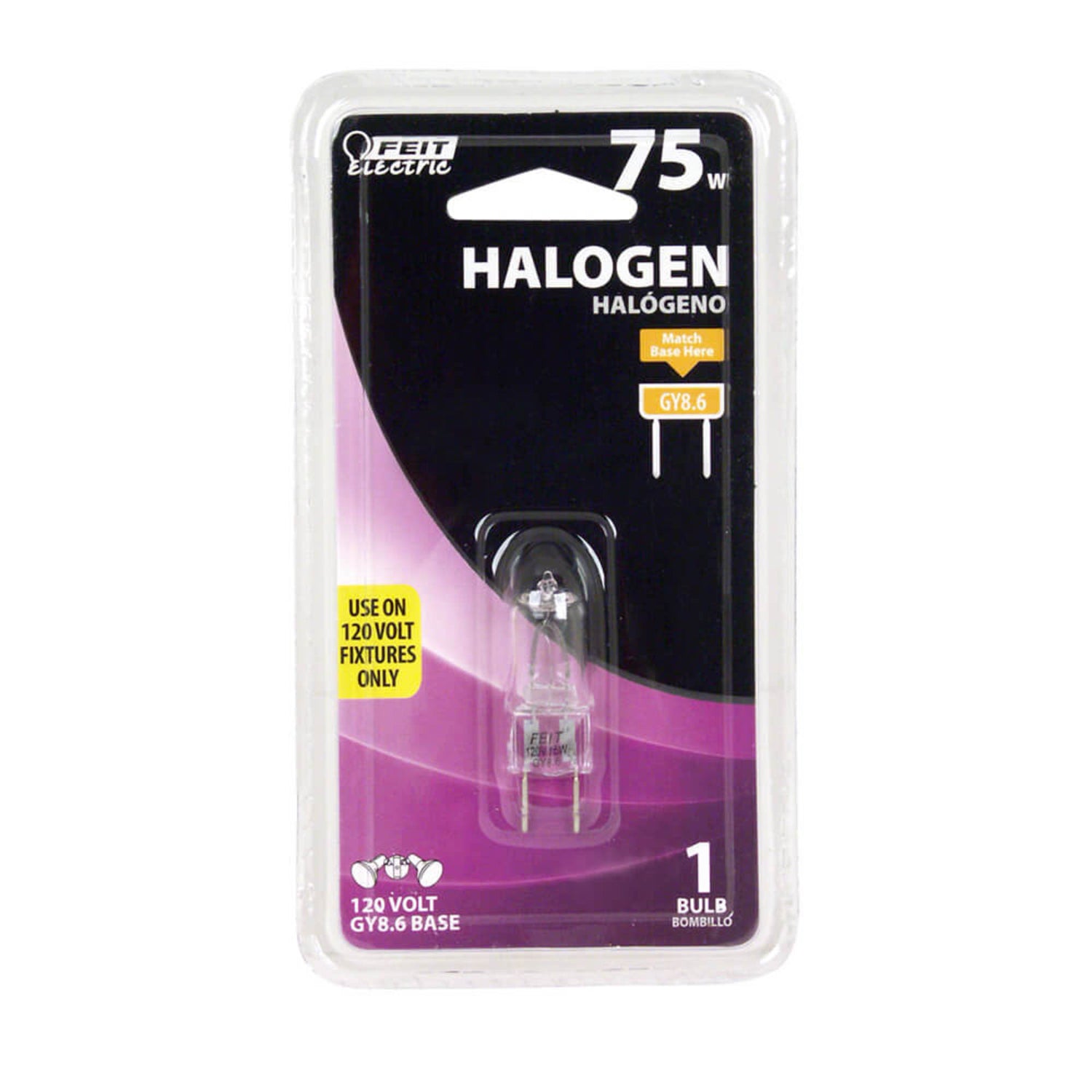 75W Warm White (3000K) GY8.6 Base T4 Halogen Light Bulb