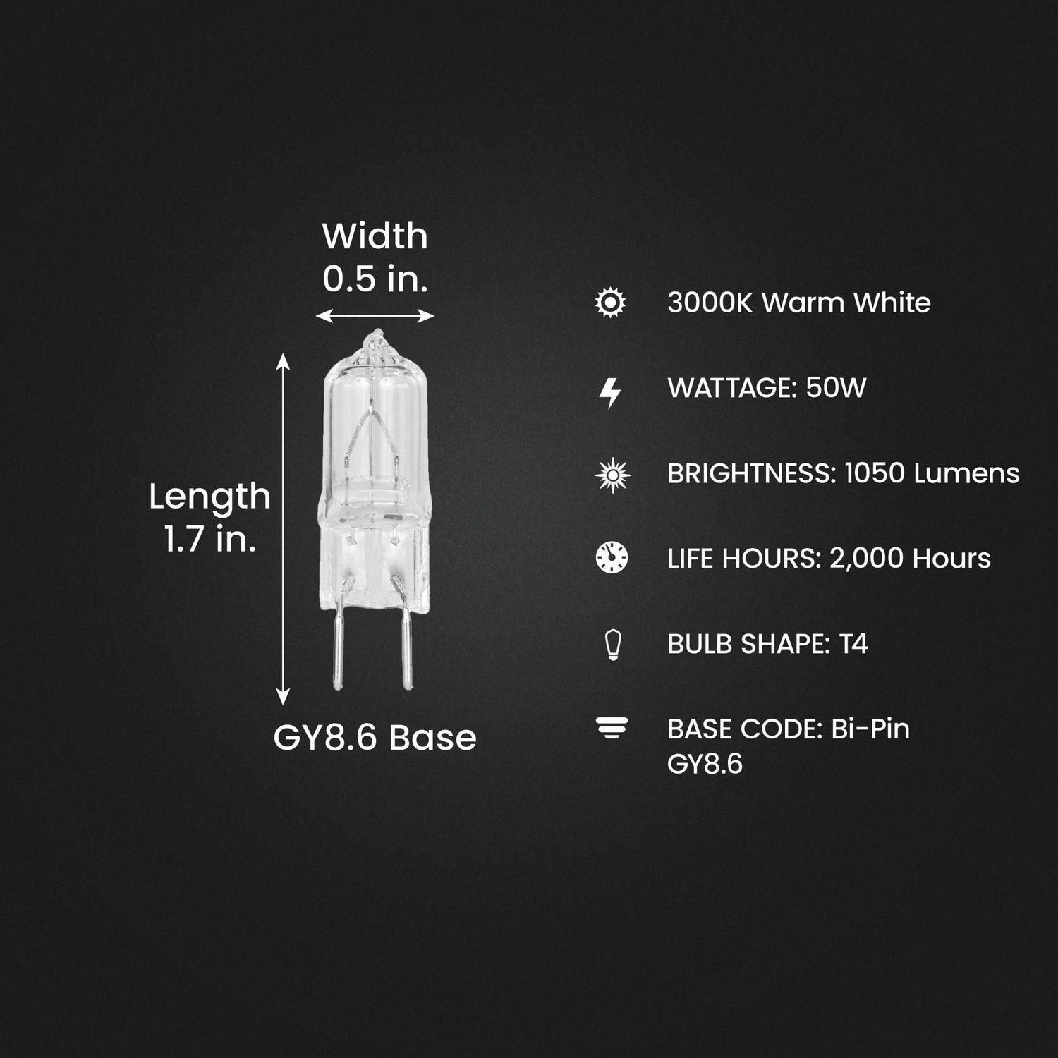 75W Warm White (3000K) GY8.6 Base T4 Halogen Light Bulb