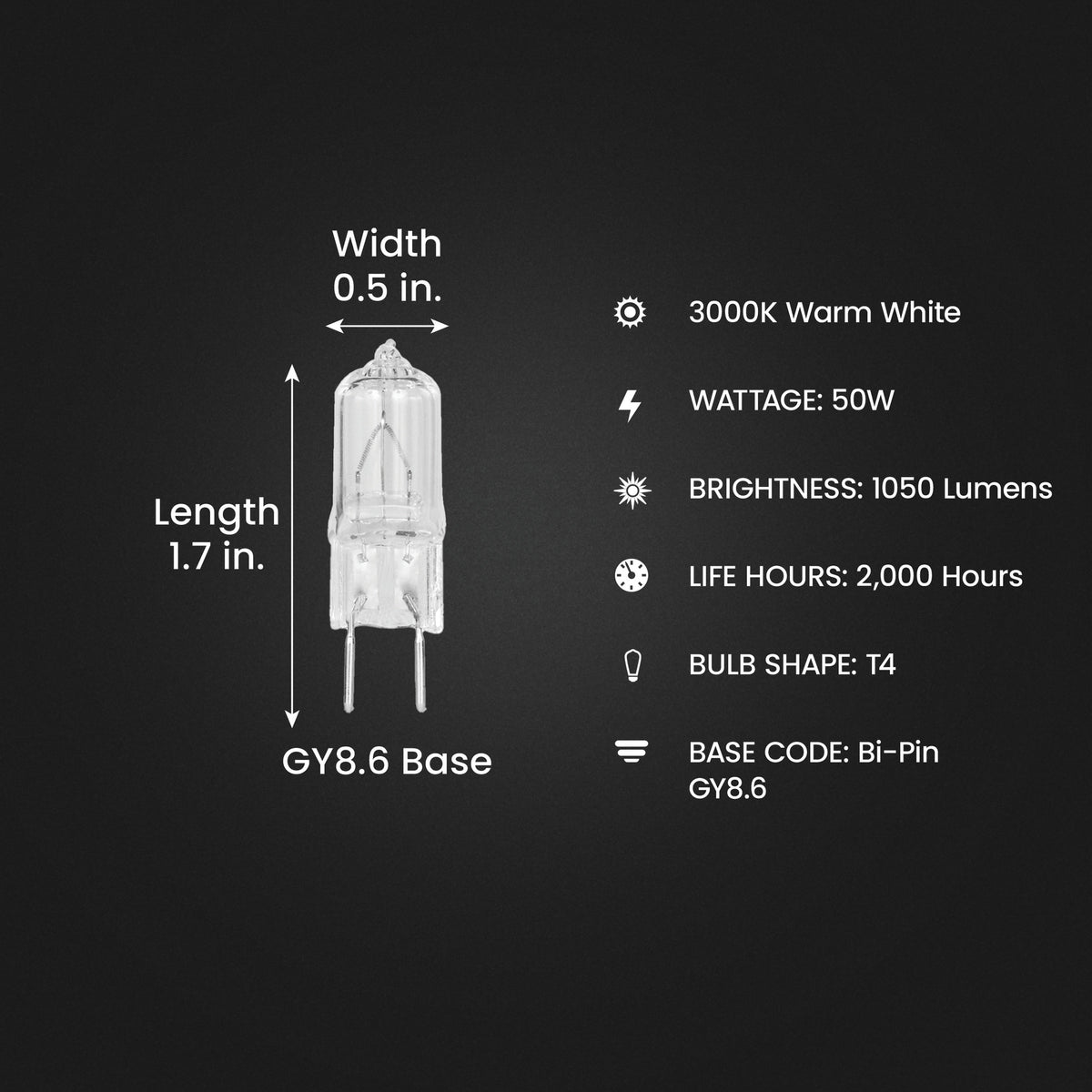 75W Warm White (3000K) GY8.6 Base T4 Halogen Light Bulb