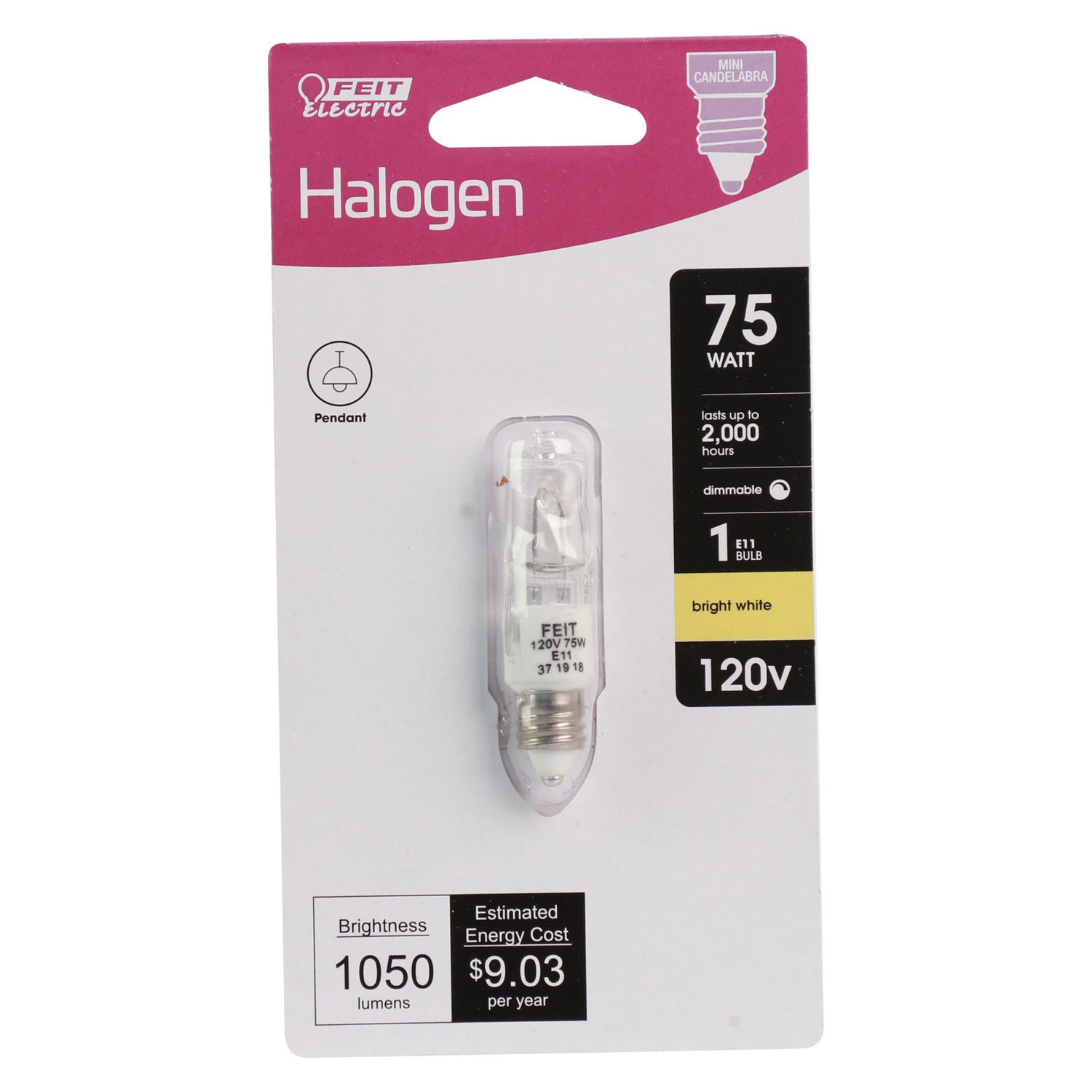 75W Bright White (3000K) E11 Base (T4 Replacement) Dimmable Halogen Light Bulb