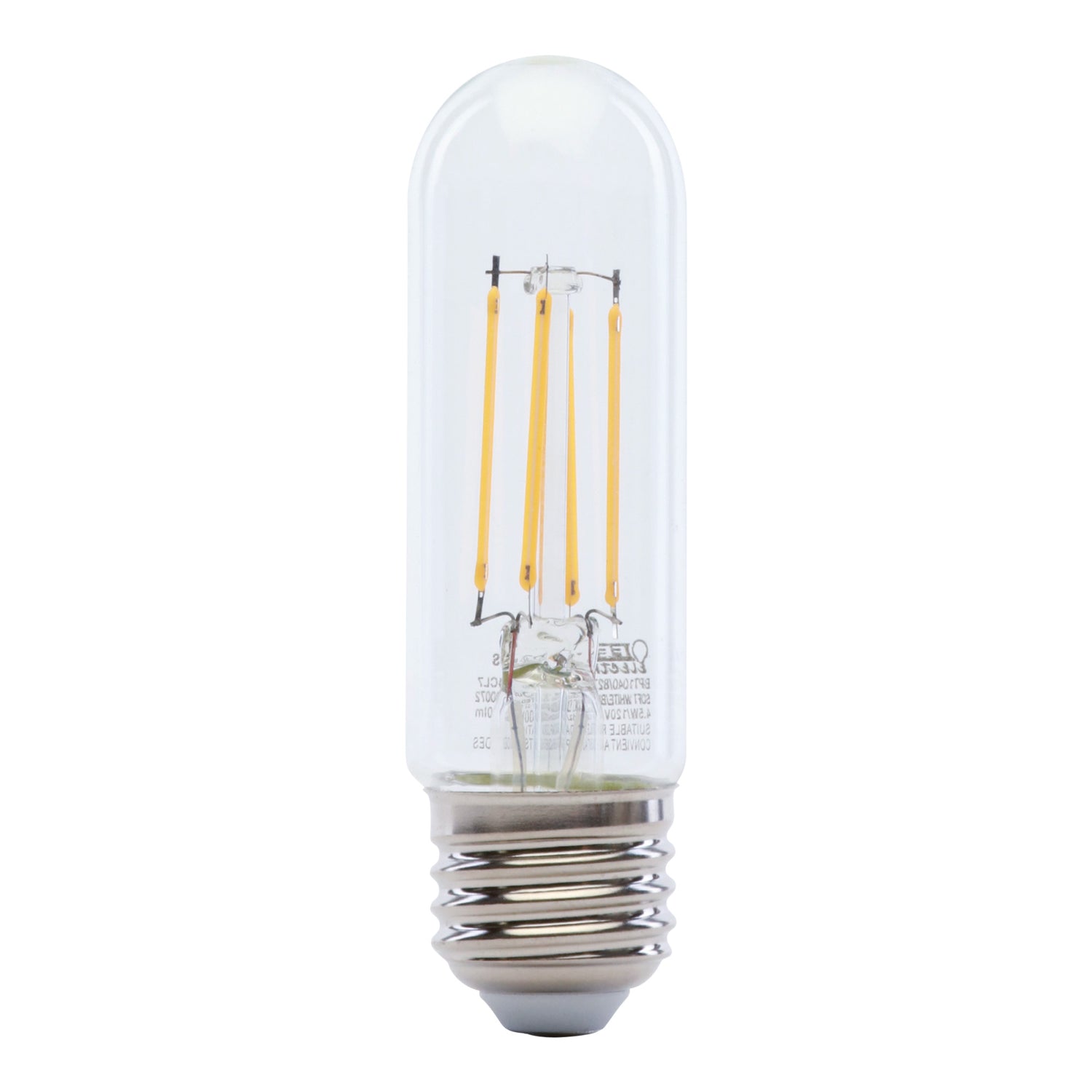4.5W (40W Replacement) Soft White (2700K) E26 Base T10 Dimmable Glass Filament LED Bulb
