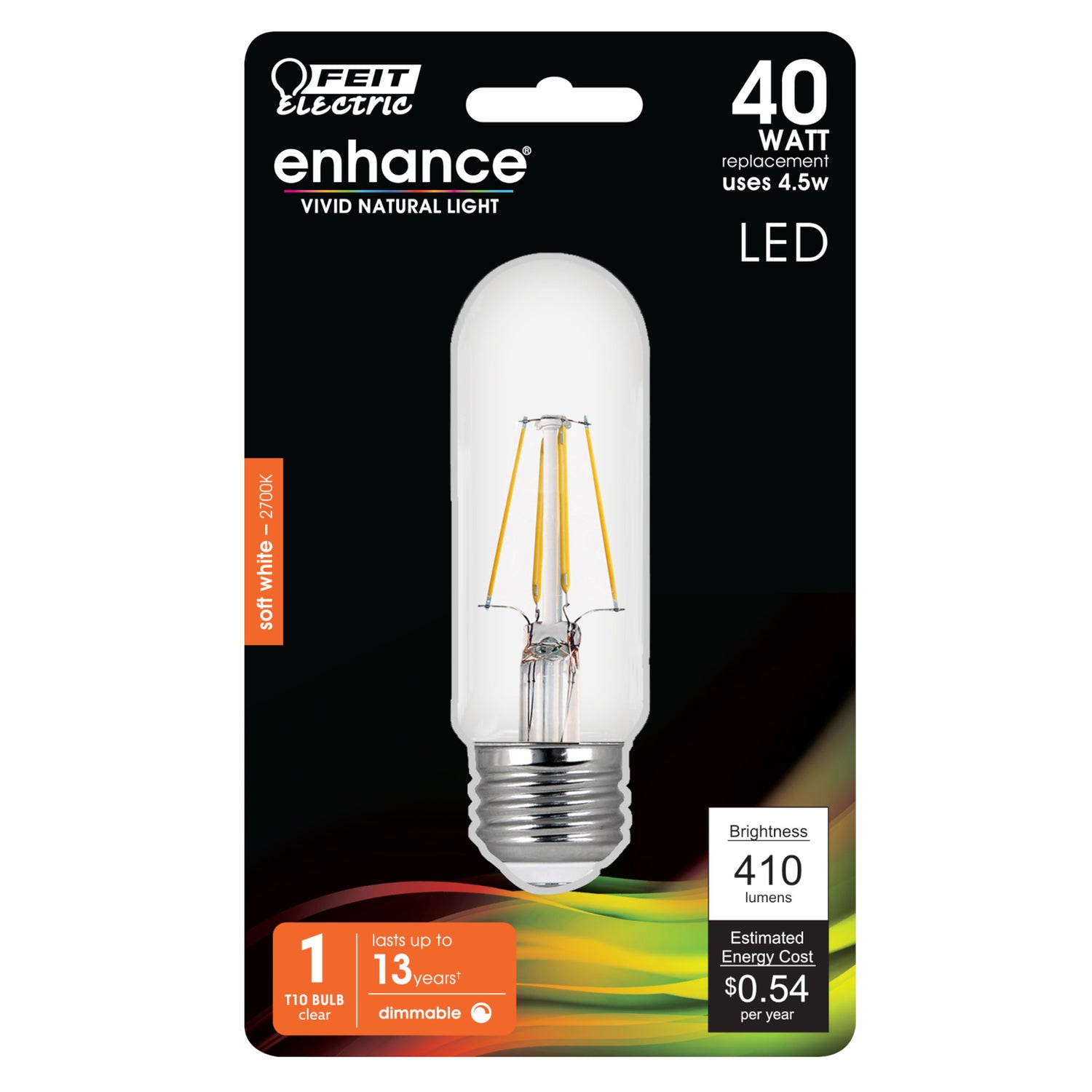 4.5W (40W Replacement) Soft White (2700K) T10 Dimmable Enhance Glass Filament LED
