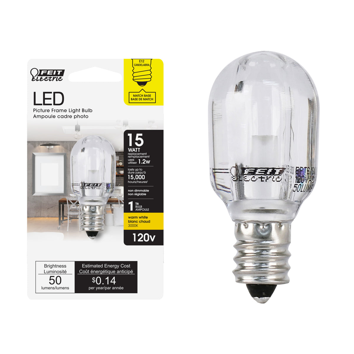 1.2W (15W Replacement) Warm White (3000K) E12 Base T6 Specialty LED