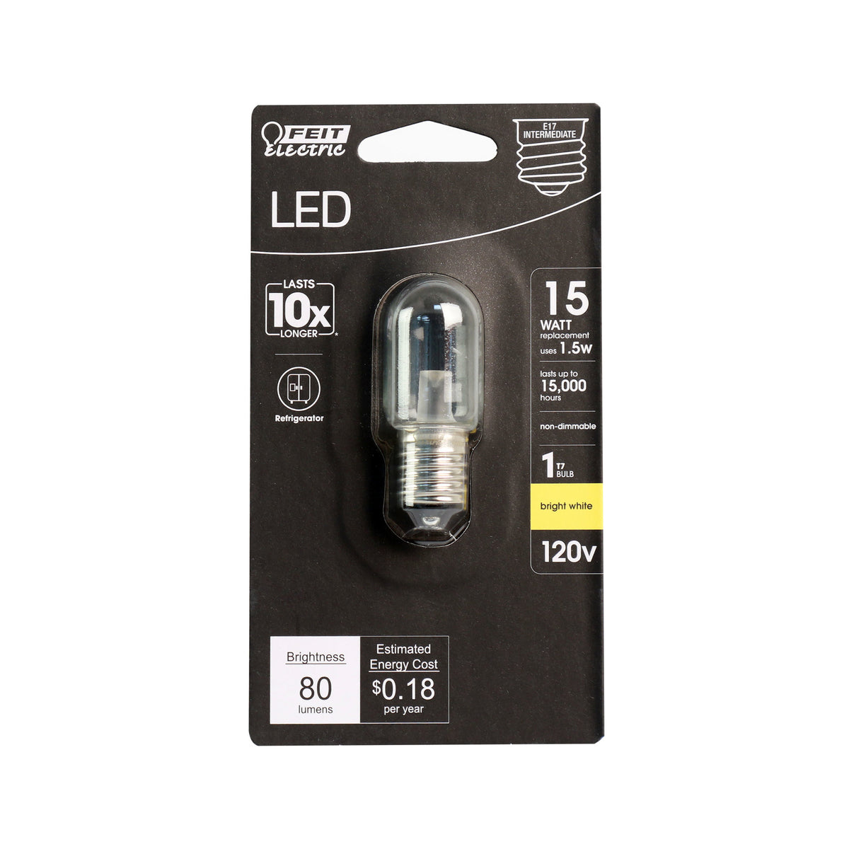 1.5W (15W Replacement) Bright White (3000K) E17 Base T7 Intermediate Appliance LED Light Bulb