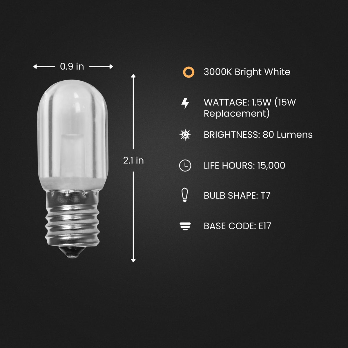 1.5W (15W Replacement) Bright White (3000K) E17 Base T7 Intermediate Appliance LED Light Bulb