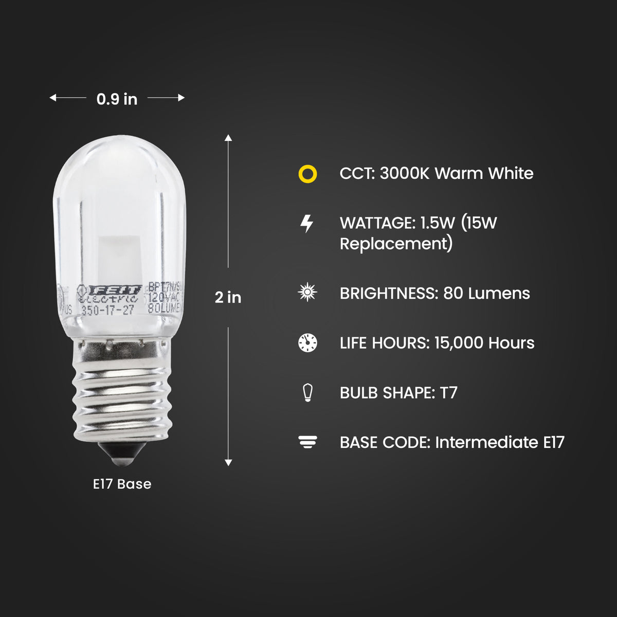 15W Replacement E17 Base T7 Specialty LED