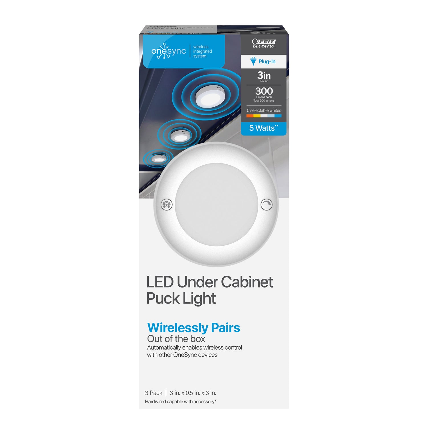 3 in. OneSync Undercabinet Color Selectable LED Puck Lights (3-Pack)