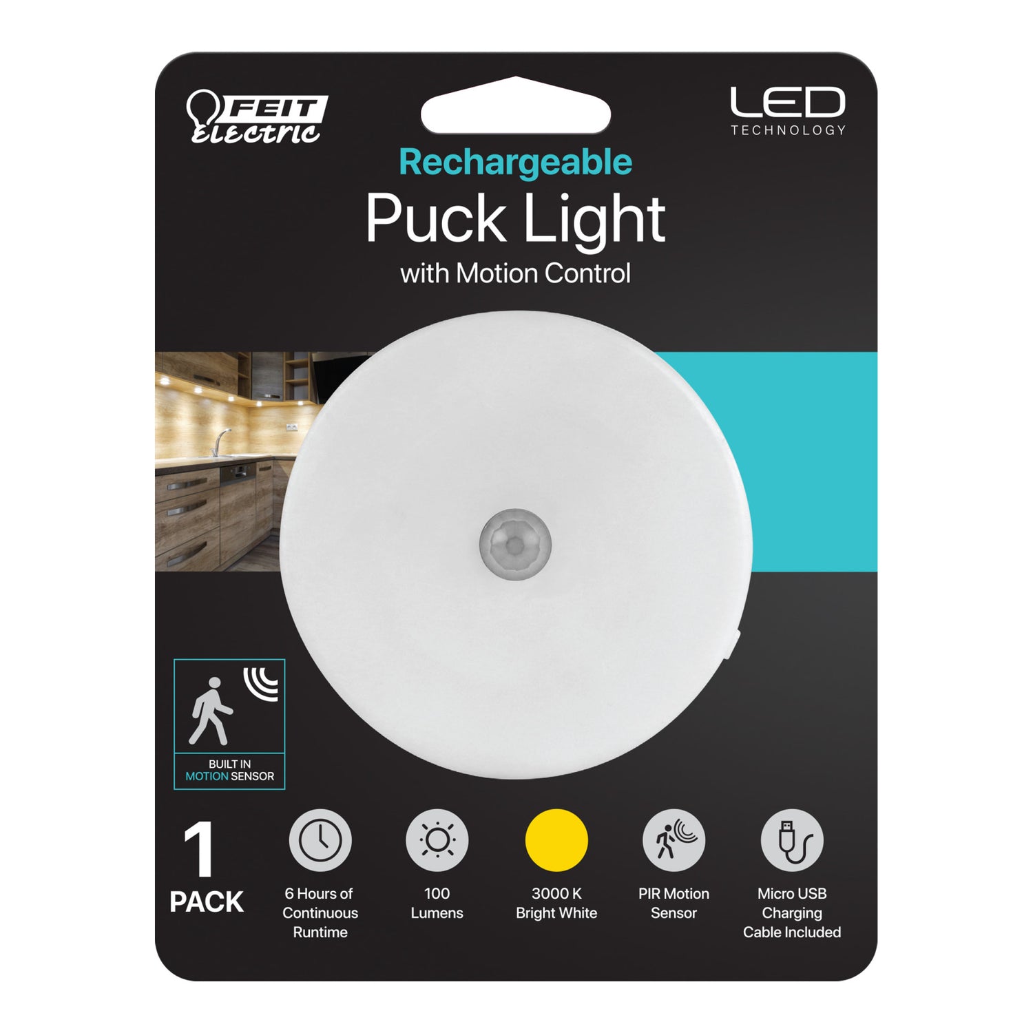 3 in. Rechargeable Battery Undercabinet Puck Fixture - Feit Electric