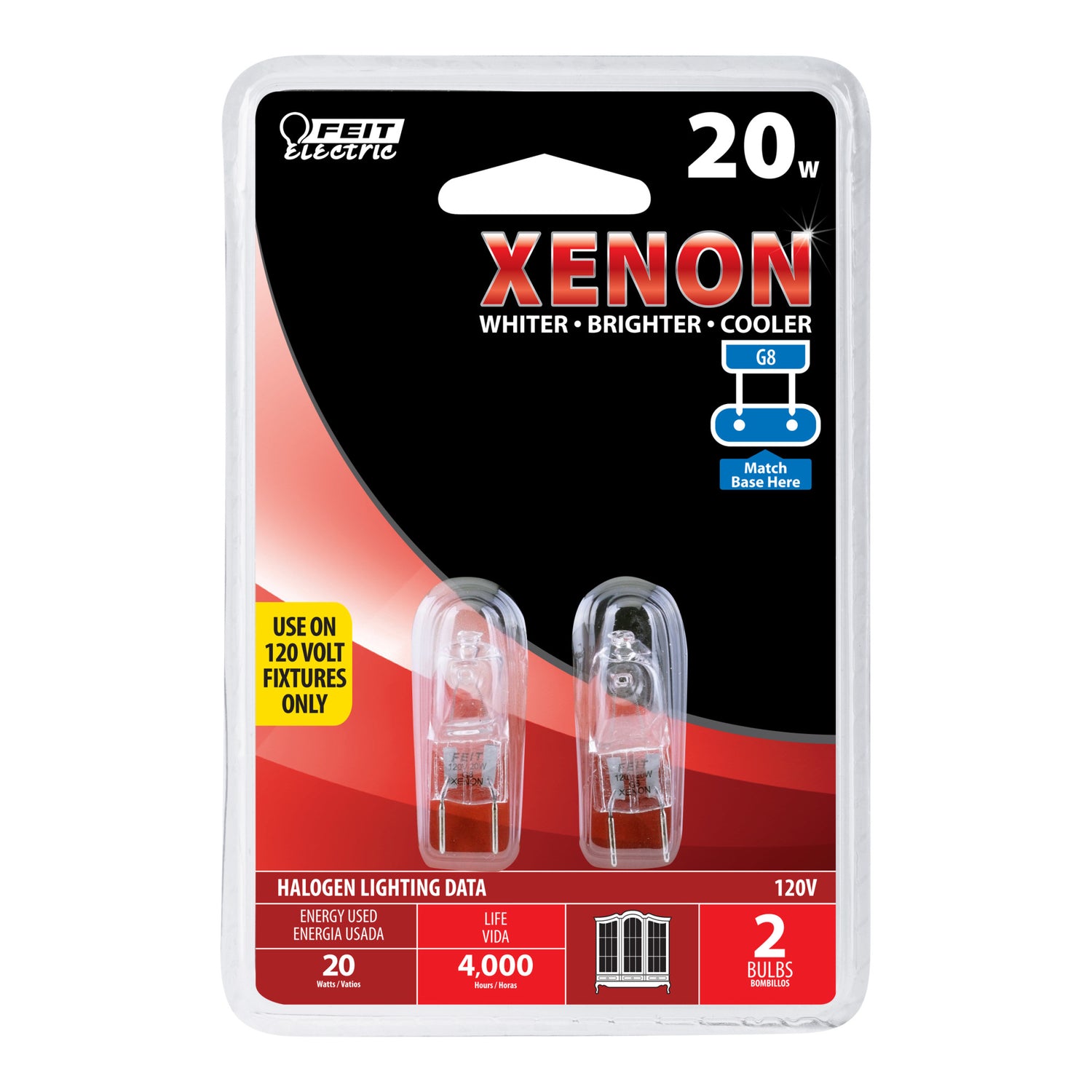 20W Warm White (3000K) G8 Base T4 Xenon Light Bulb (2-Pack)