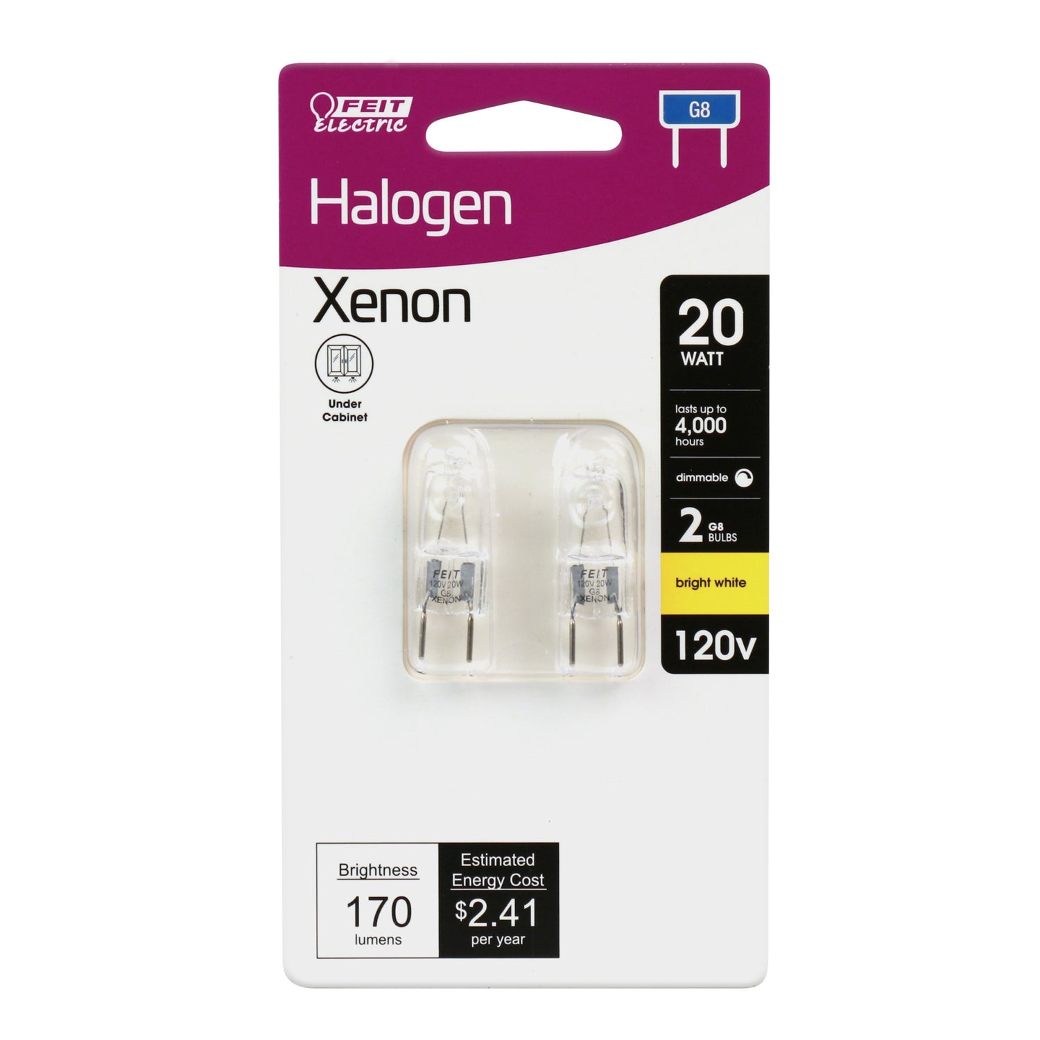 20W Soft White (2700K) G8 Base (T4 Replacement) Xenon Halogen Light Bulb (2-Pack)