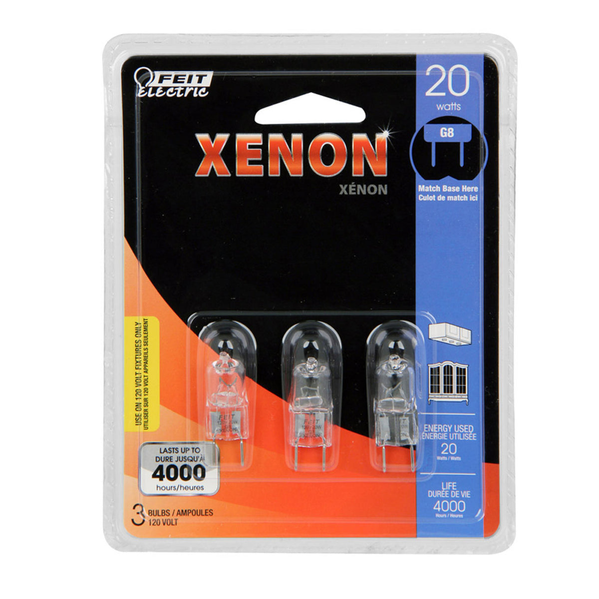 20W Bright White (3000K) G8 Base (T4 Replacement) Xenon Halogen Light Bulb (3-Pack)