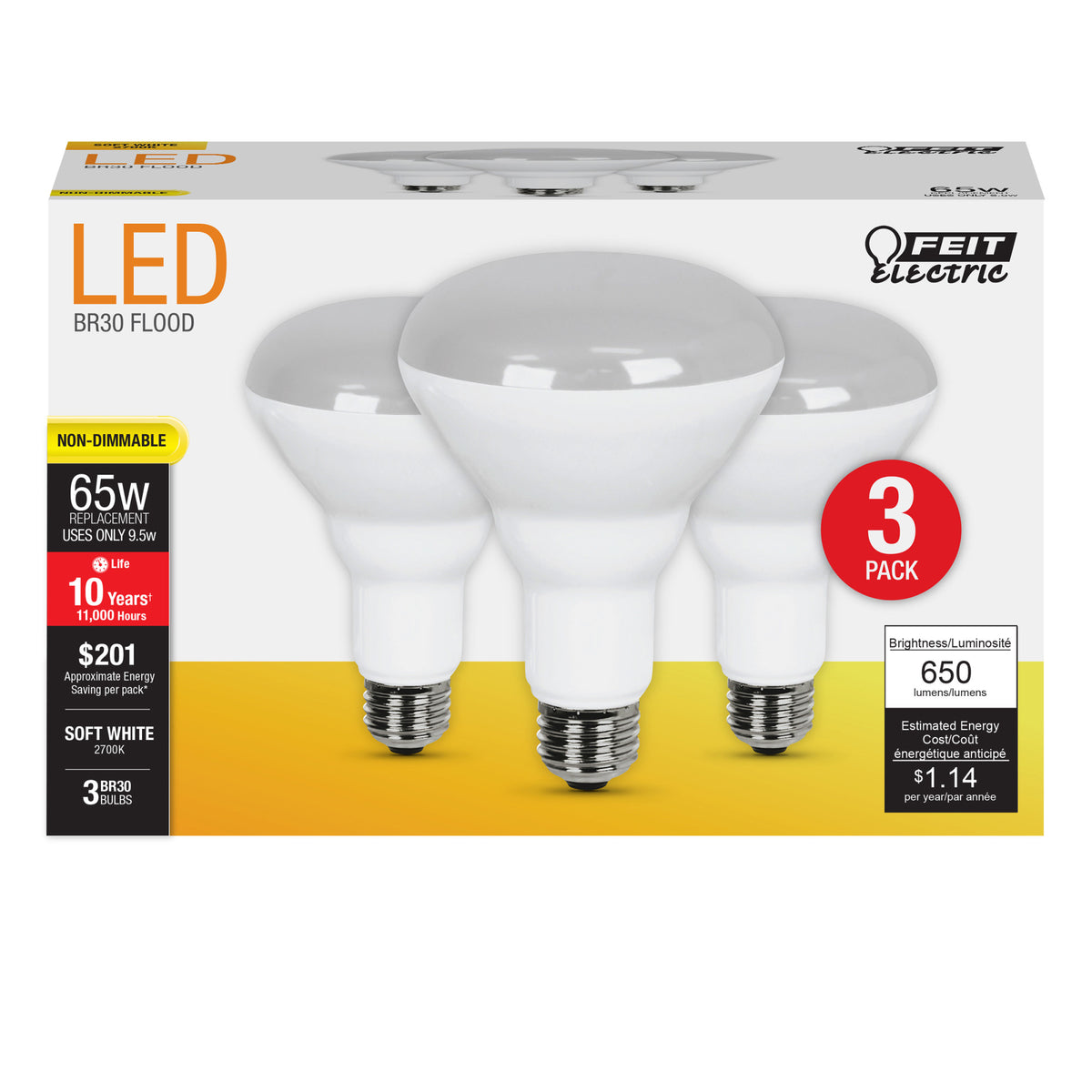 9.5W (65W Replacement) Soft White (2700K) E26 Base BR30 Reflector LED Light Bulb